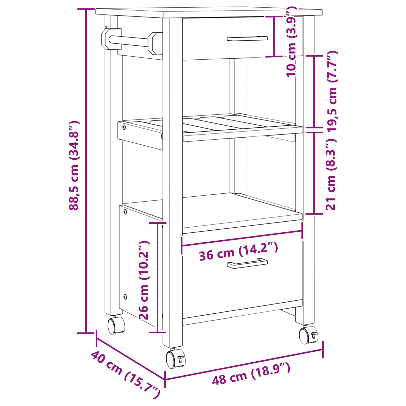 Keittiövaunu Yksivärinen Musta - Image 9