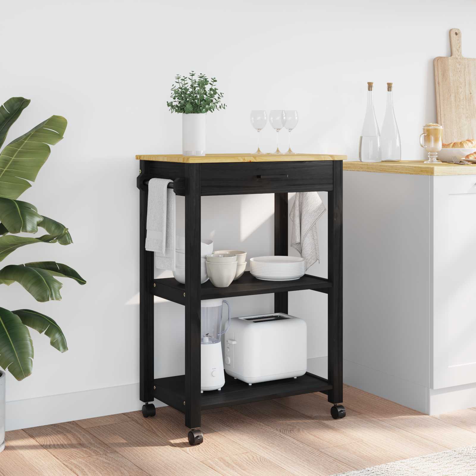 vidaXL Küchentrolley Uni Schwarz 88,5 x 40 x 60 cm