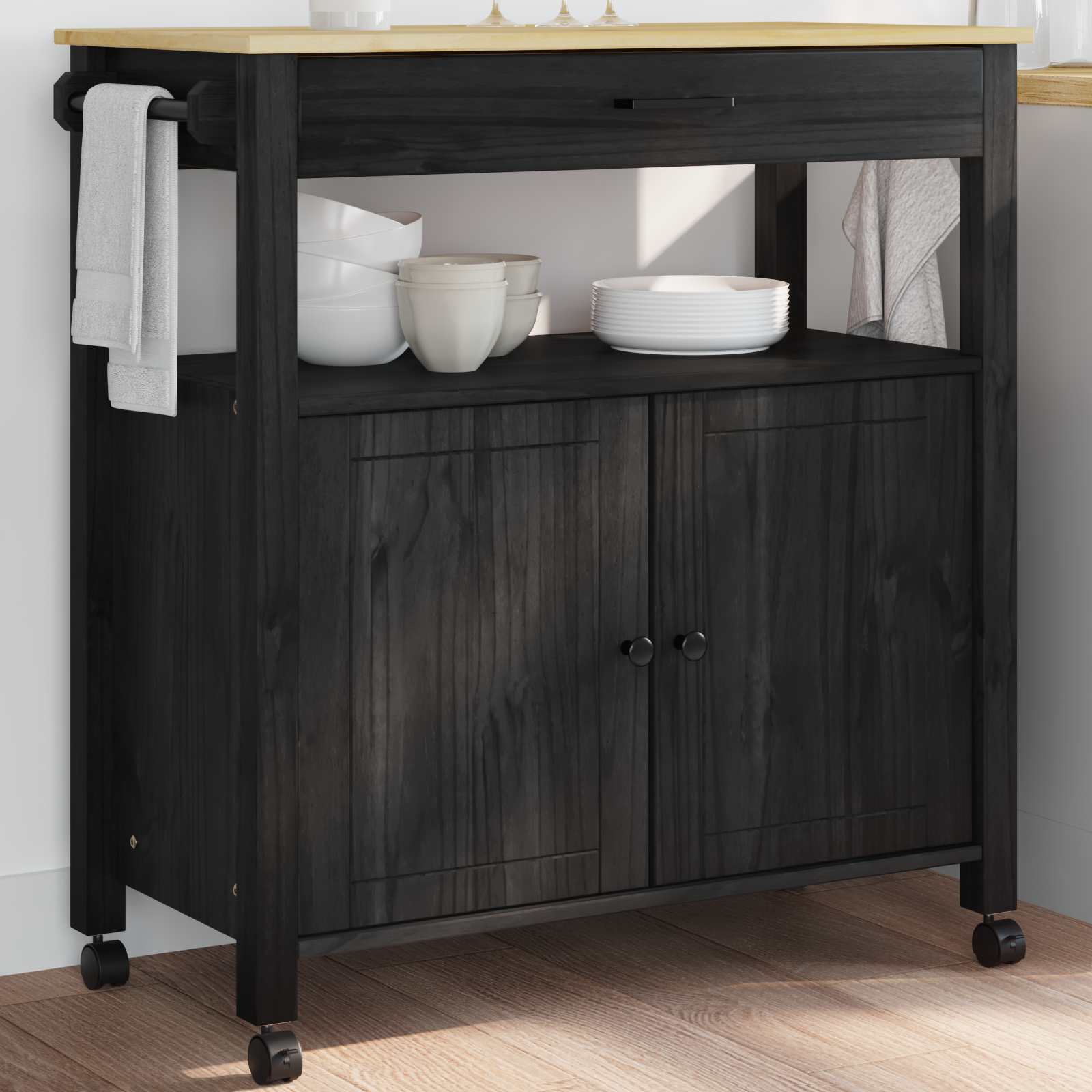 vidaXL Keuken Trolley Effen Zwart 88,5 x 40 x 48 cm