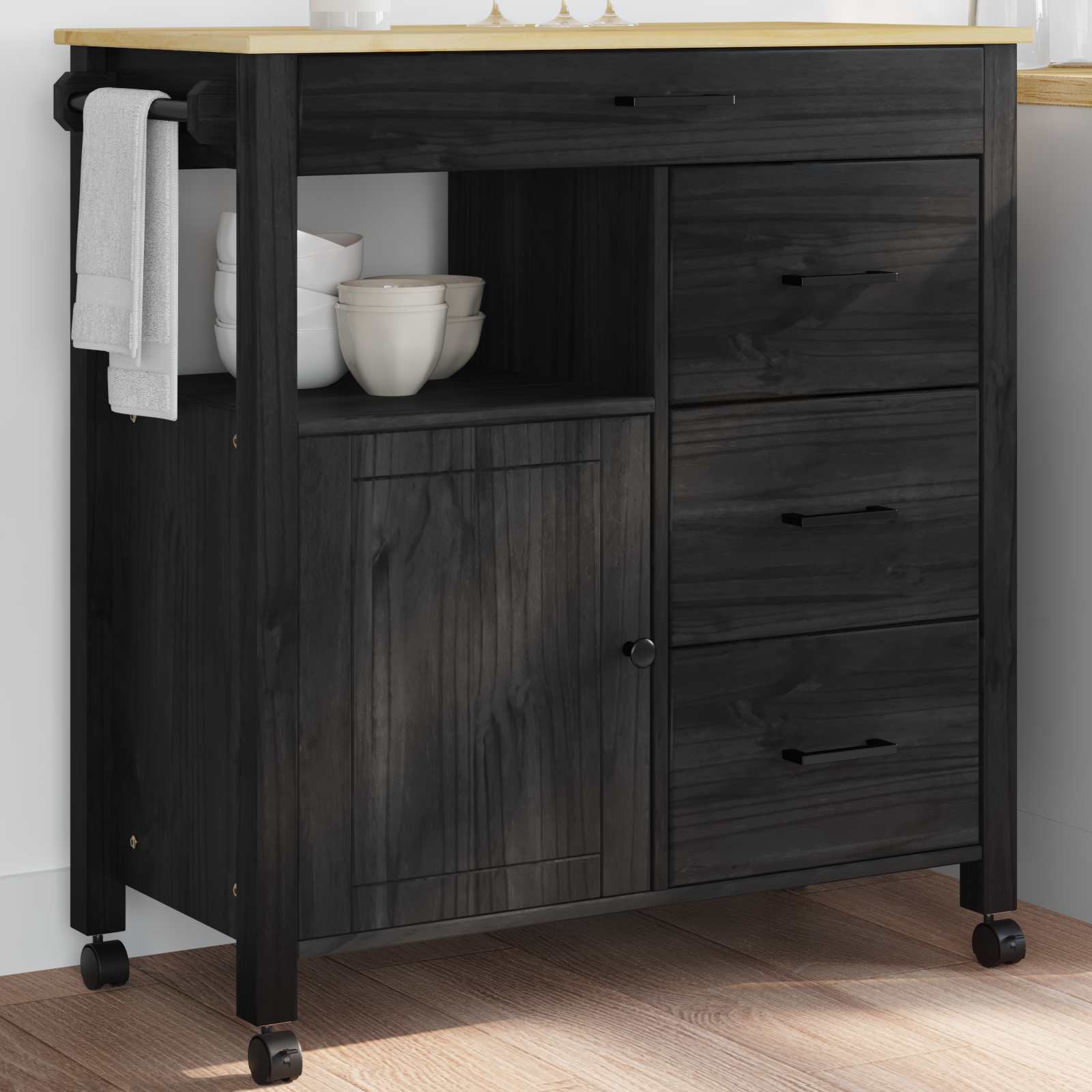 vidaXL Keuken Trolley Effen Zwart