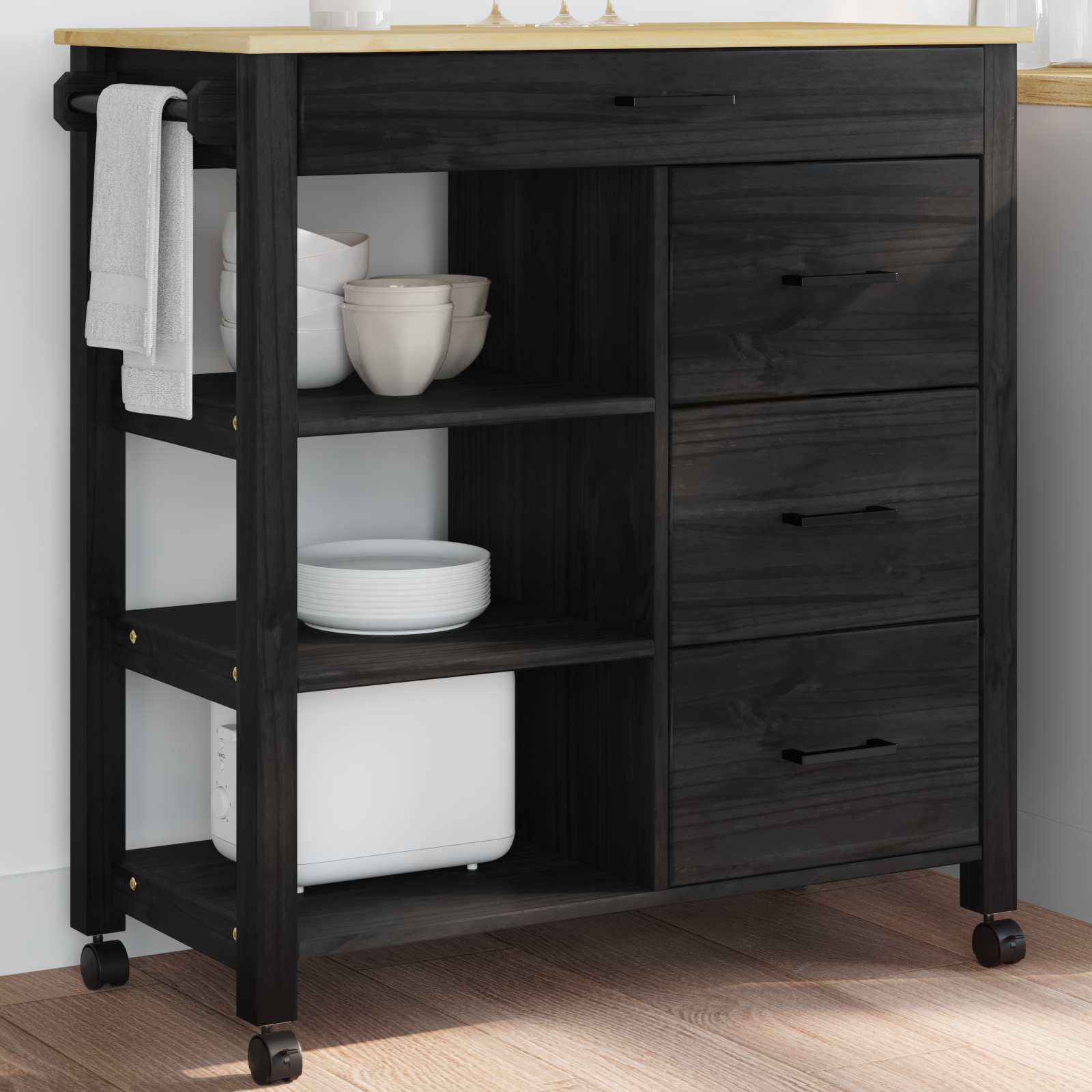 vidaXL Keuken Trolley Zwart