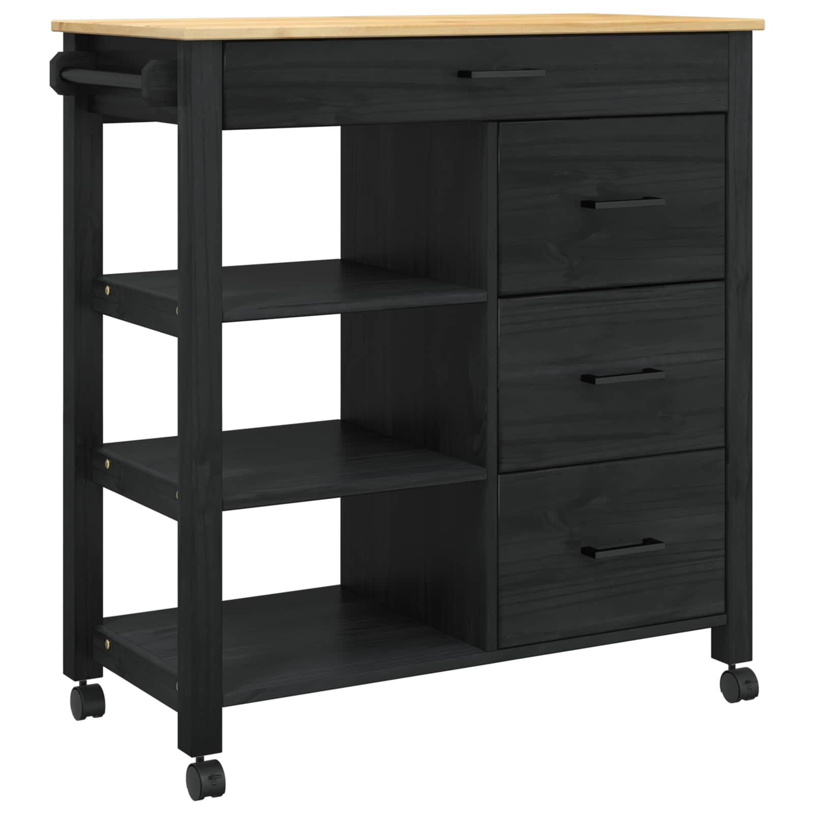 Thumbnail - vidaXL Küchentrolley Schwarz 88,5 x 40 x 84 cm Massivholz Kiefer