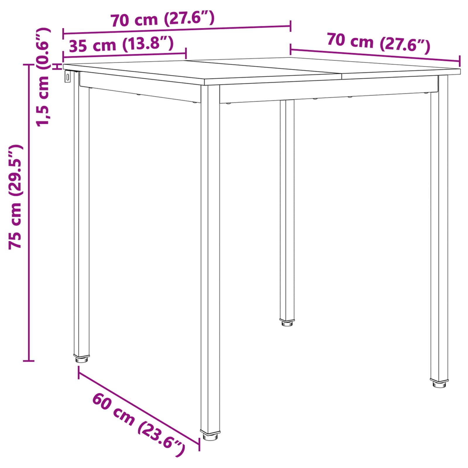 Ruokapöytä Luonnollinen 70 x 70 x 75 cm Massiivinen mänty - Image 11