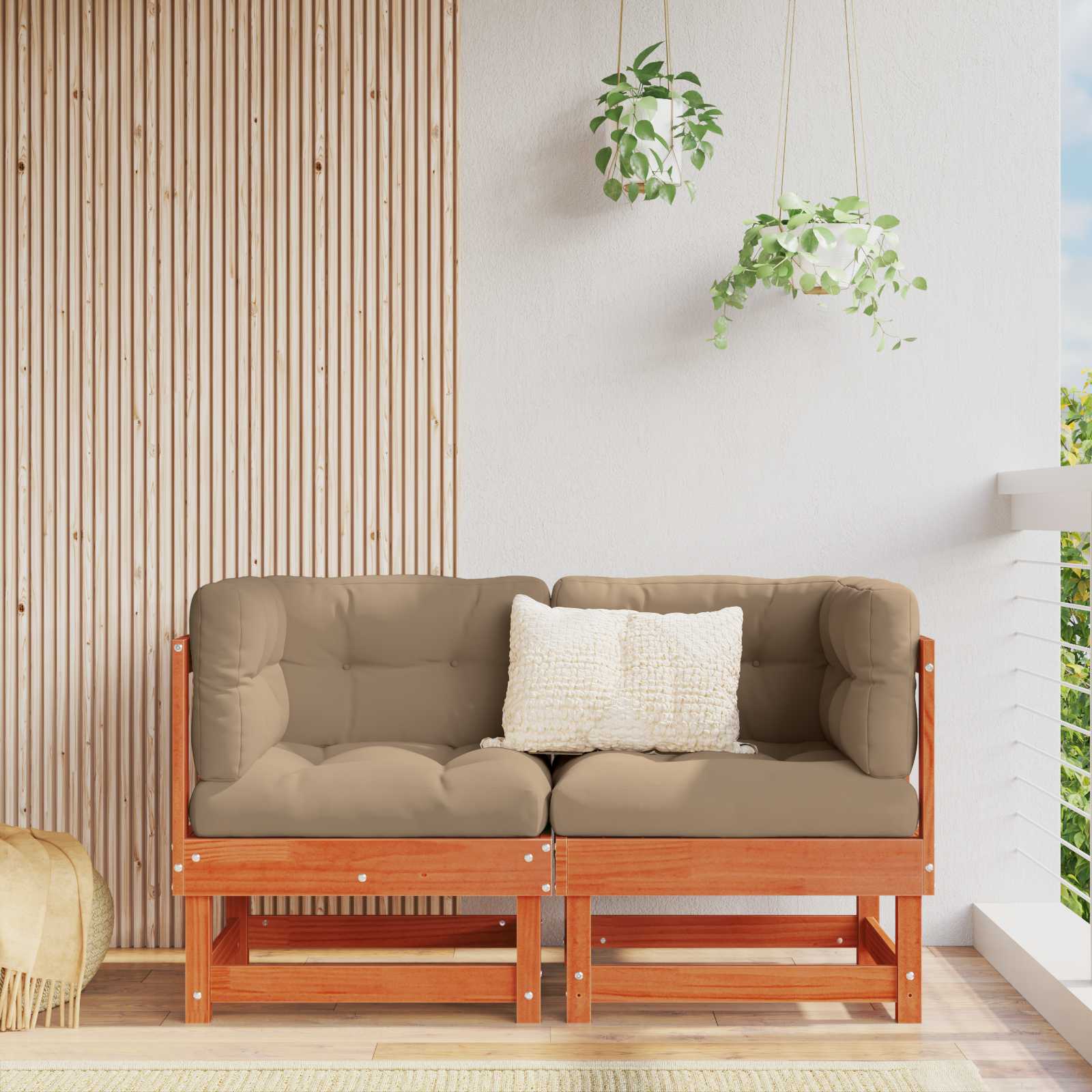 2 Stuk Tuin hoekbank Massief grenenhout Waskleur Bruin image 1