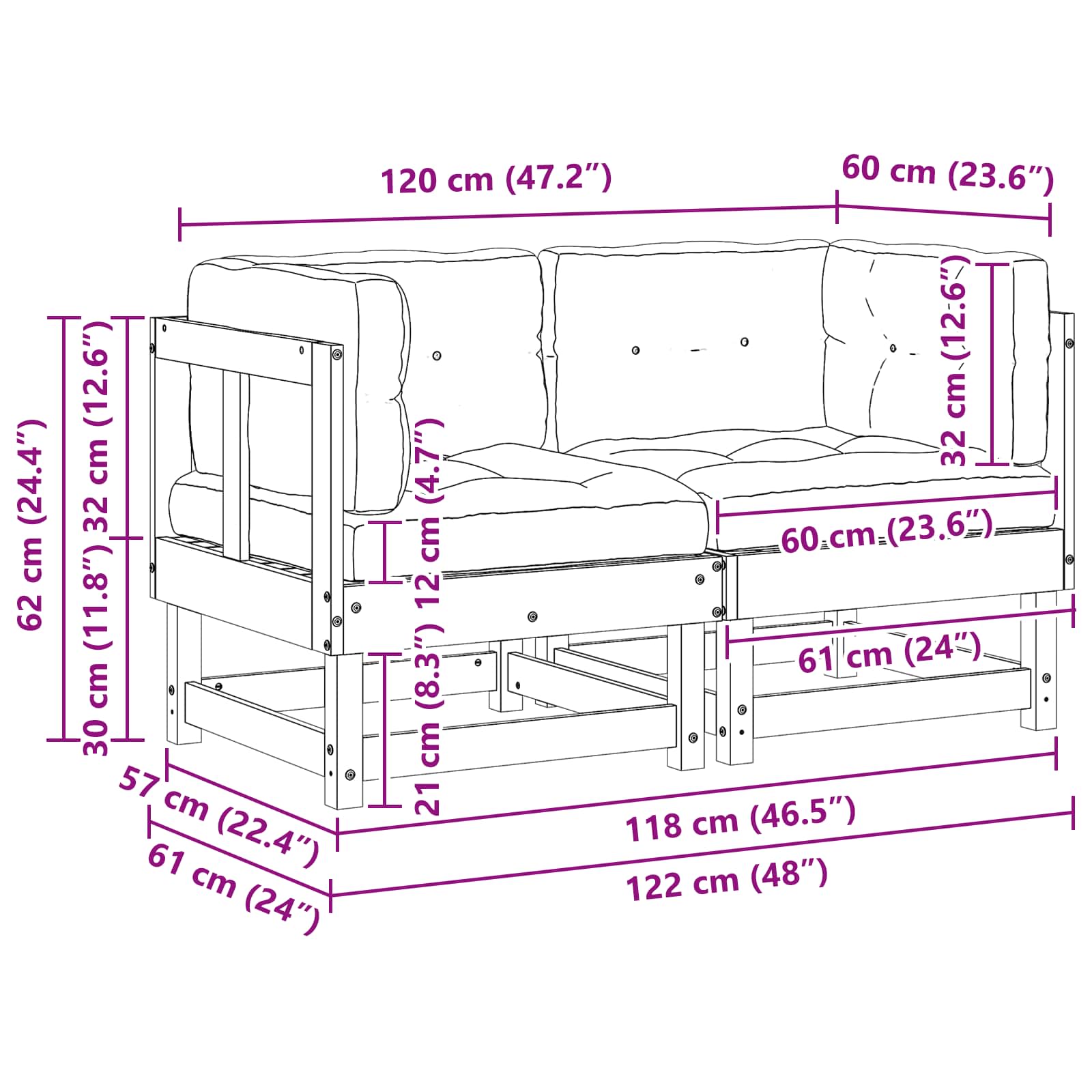 2 Stuk Tuin hoekbank Massief grenenhout Waskleur Bruin image 10