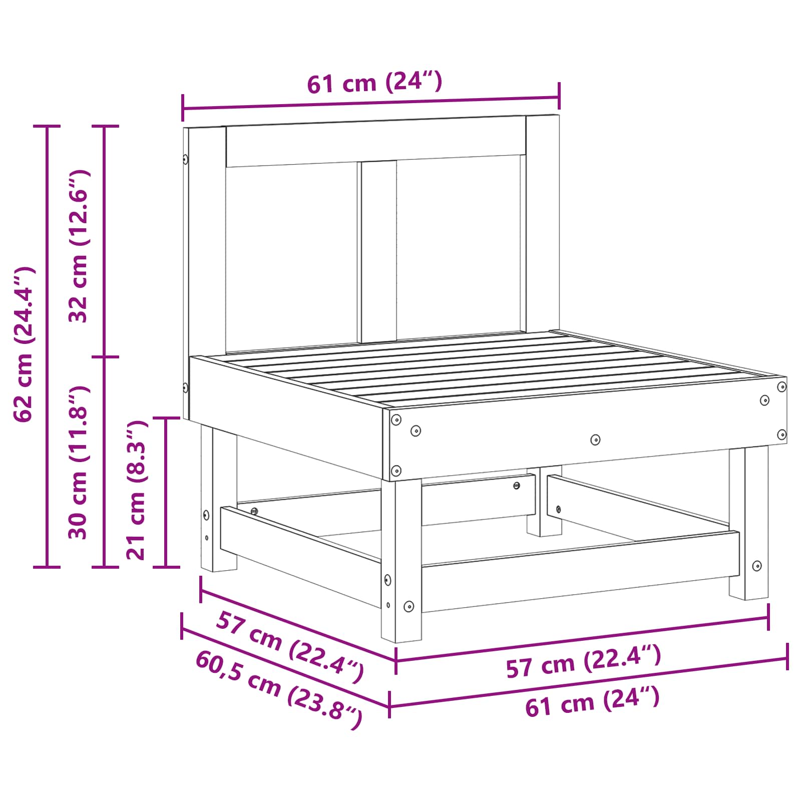 Tuin Midden Sofa Massief grenenhout Wasbruin 61 x 60,5 x 62 cm image 7