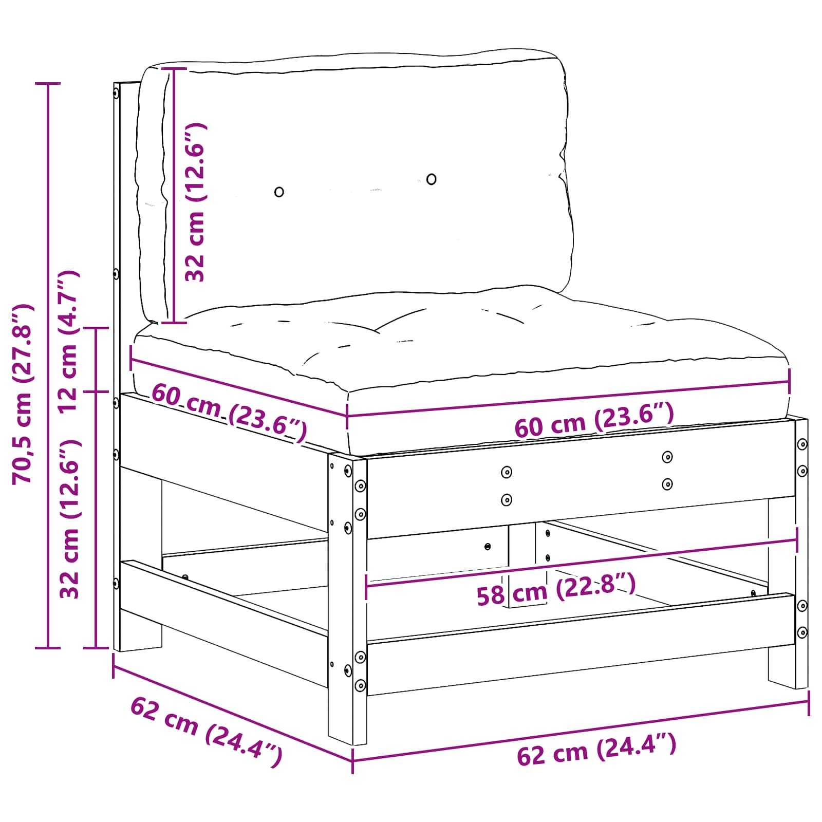 Tuin Midden Sofa Massief grenenhout Wasbruin image 9
