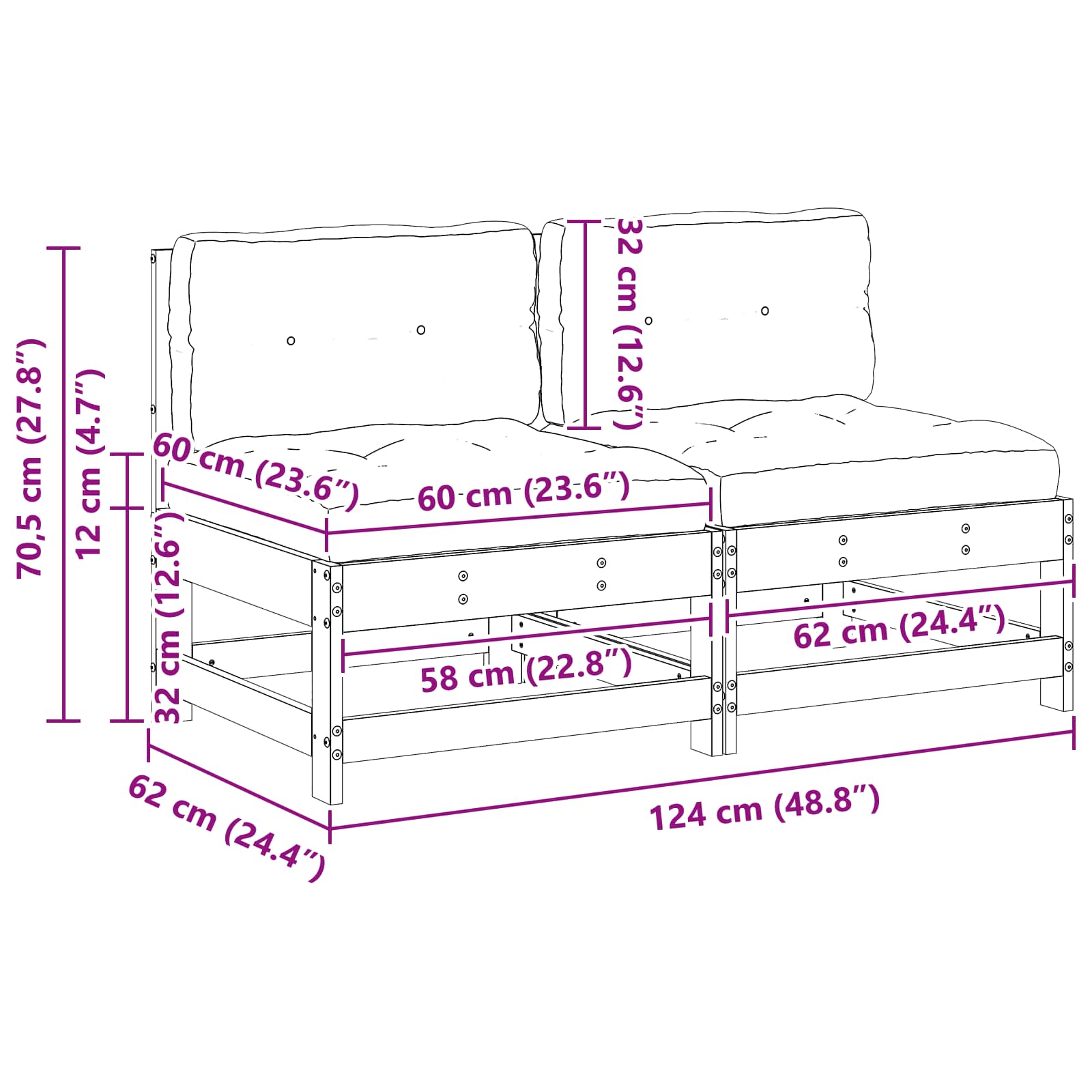 Tuin Midden Sofa Massief grenenhout Wasbruin image 10