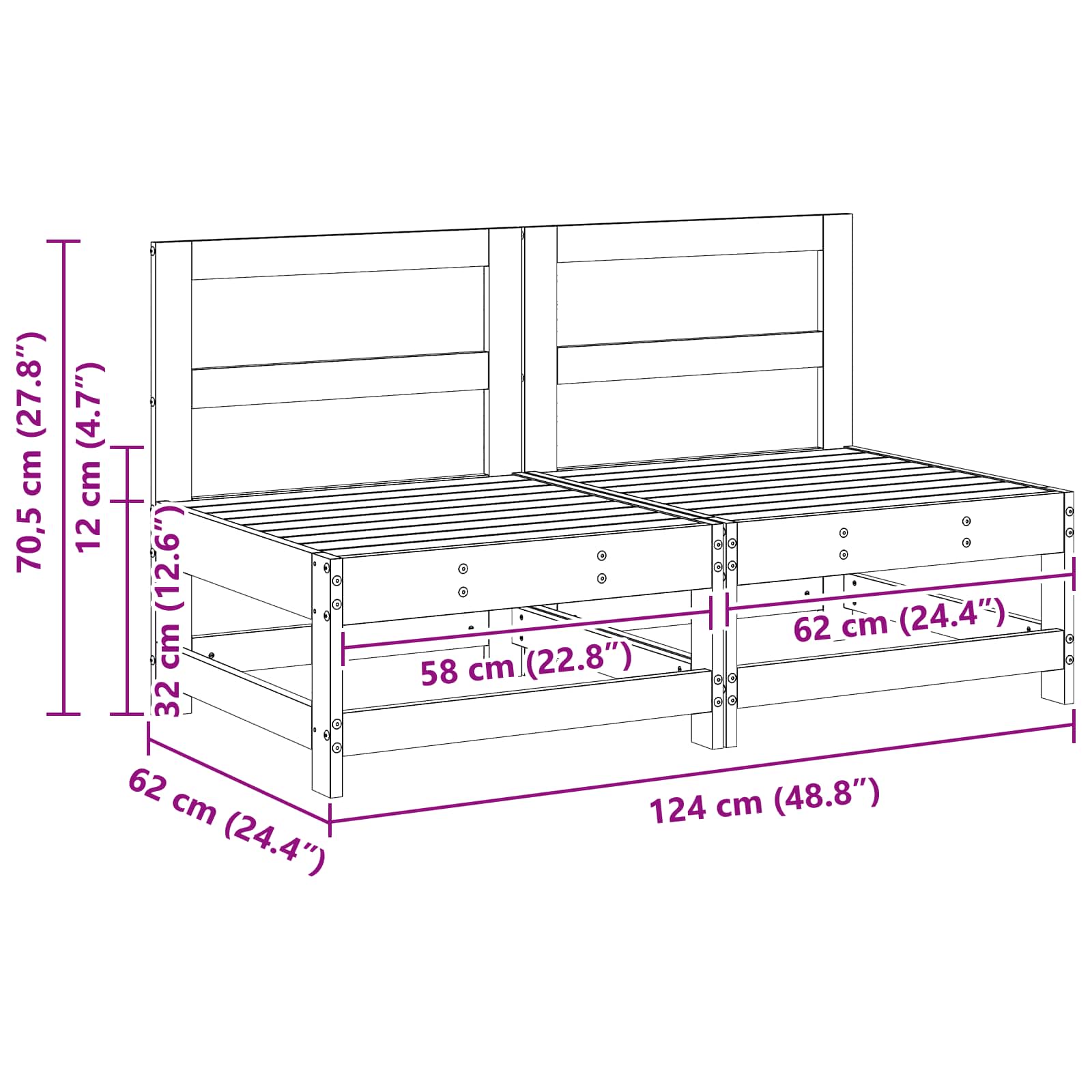 Tuin Midden Sofa Massief grenenhout Wasbruin 124 x 62 x 70,5 cm image 8