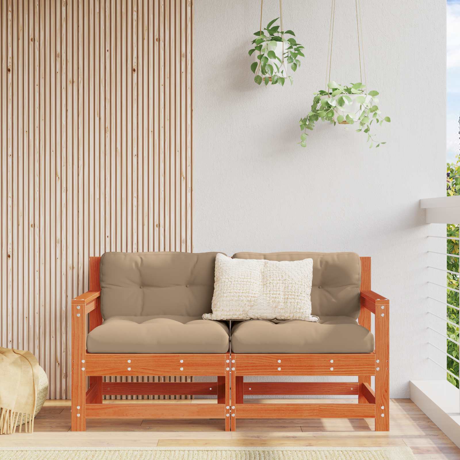 2 Stuk Tuin hoekbank Massief grenenhout Wasbruin image 1