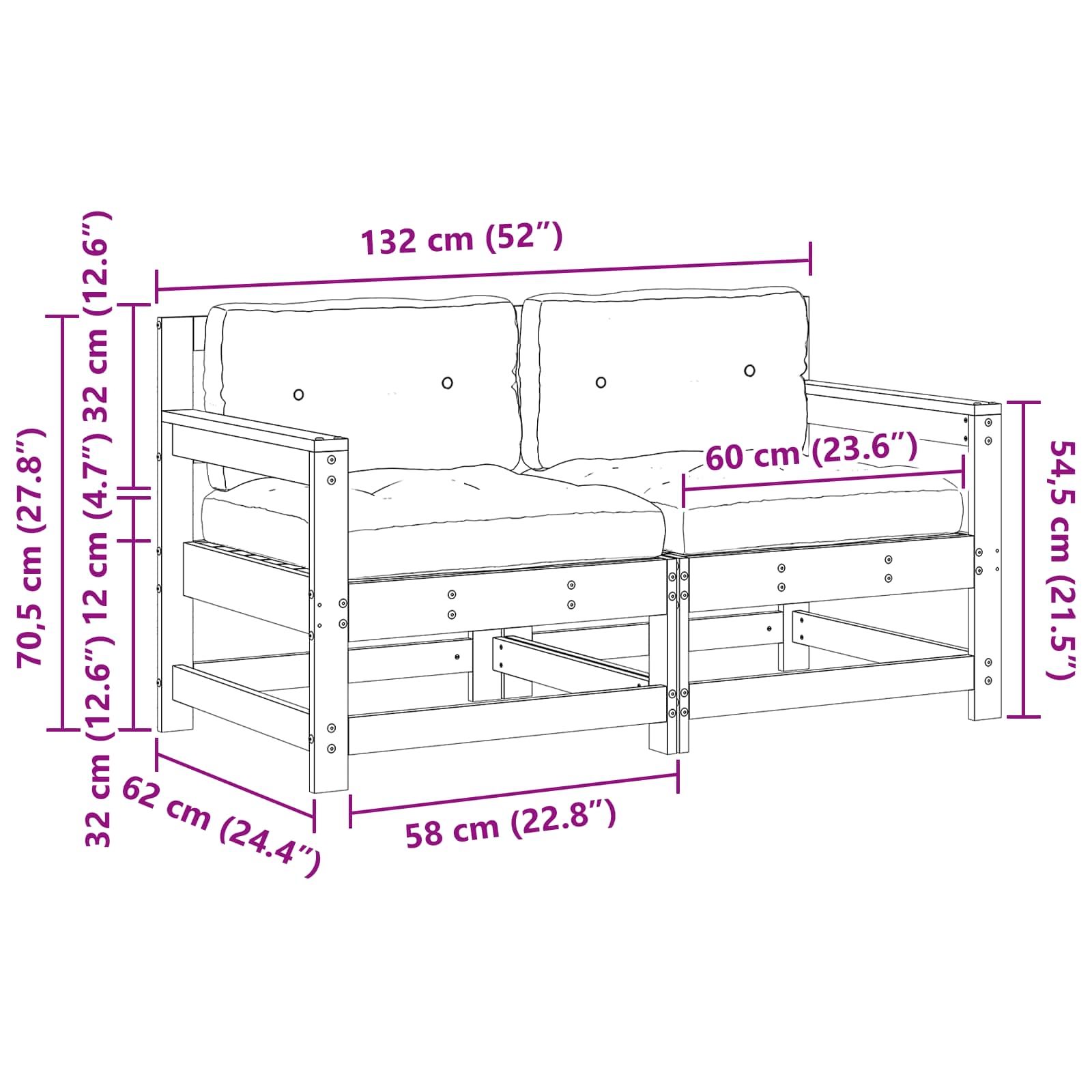 2 Stuk Tuin hoekbank Massief grenenhout Wasbruin image 10