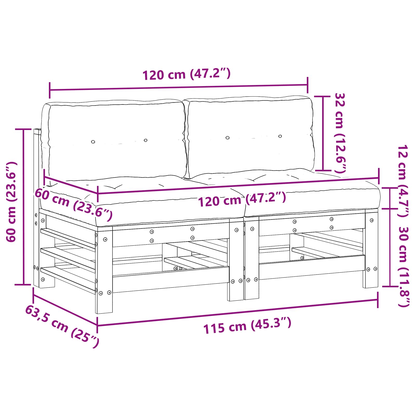 Tuin Midden Sofa Massief grenenhout Wasbruin image 10