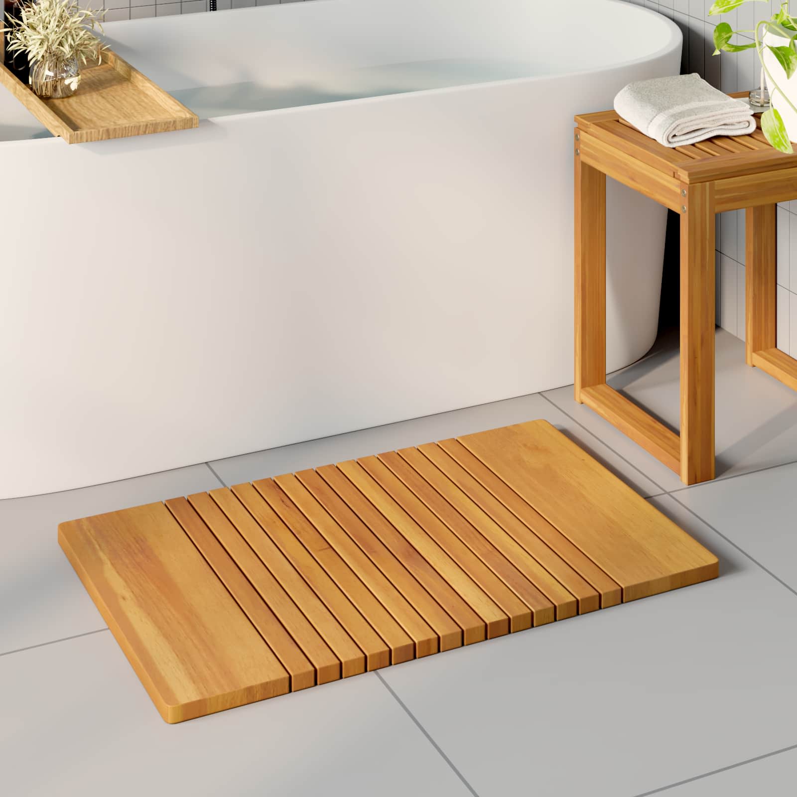 vidaXL Badematte Uni Braun 59 x 40 cm Holz