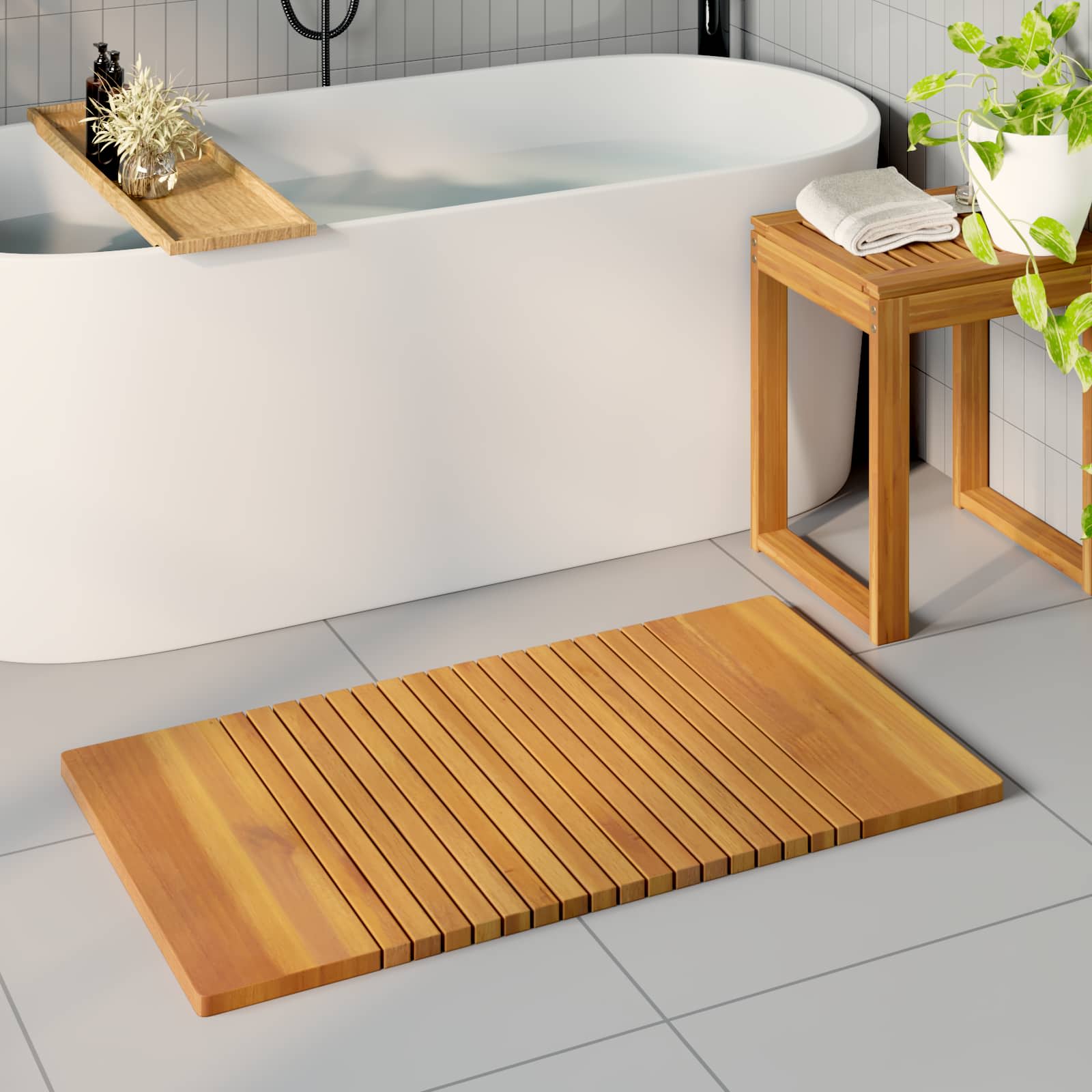 vidaXL Badematte Uni Braun 100 x 55 cm Holz