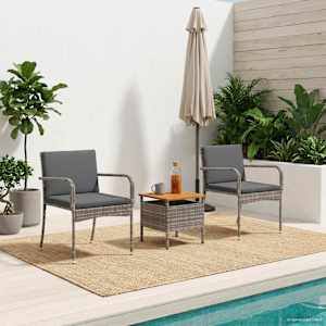 Zahradní bistro set s polštářem 3 pcs Šedý polyratan - obrázek 3