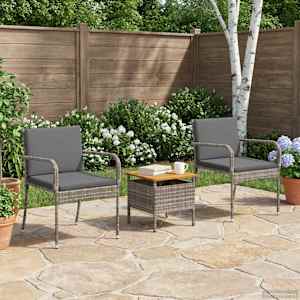 Zahradní bistro set s polštářem 3 pcs Šedý polyratan - obrázek 1