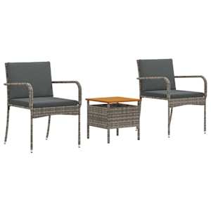 Zahradní bistro set s polštářem 3 pcs Šedý polyratan - obrázek 2