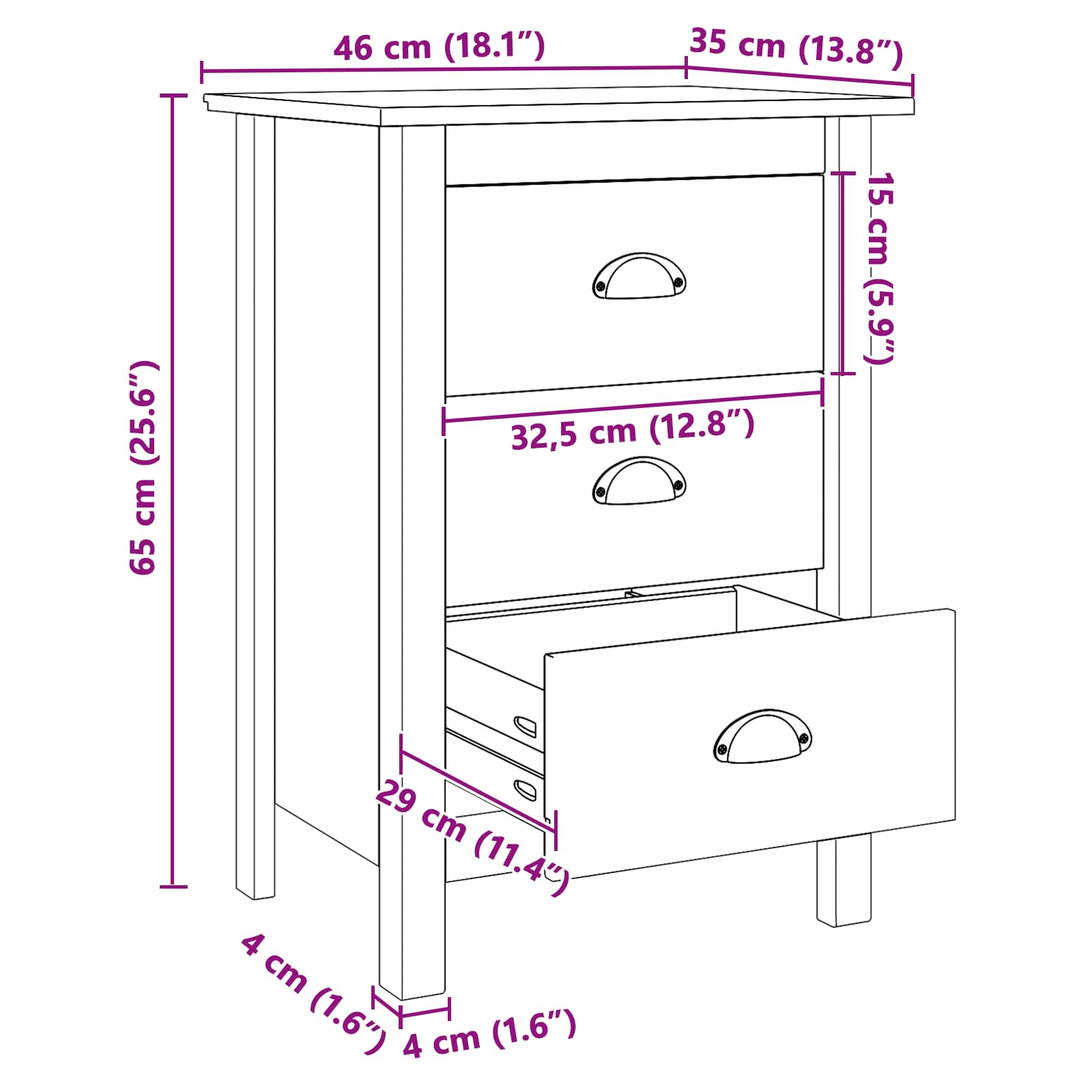 Nachtkastje Honingbruin 46 x 35 x 65 cm Massief Vurenhout image 9