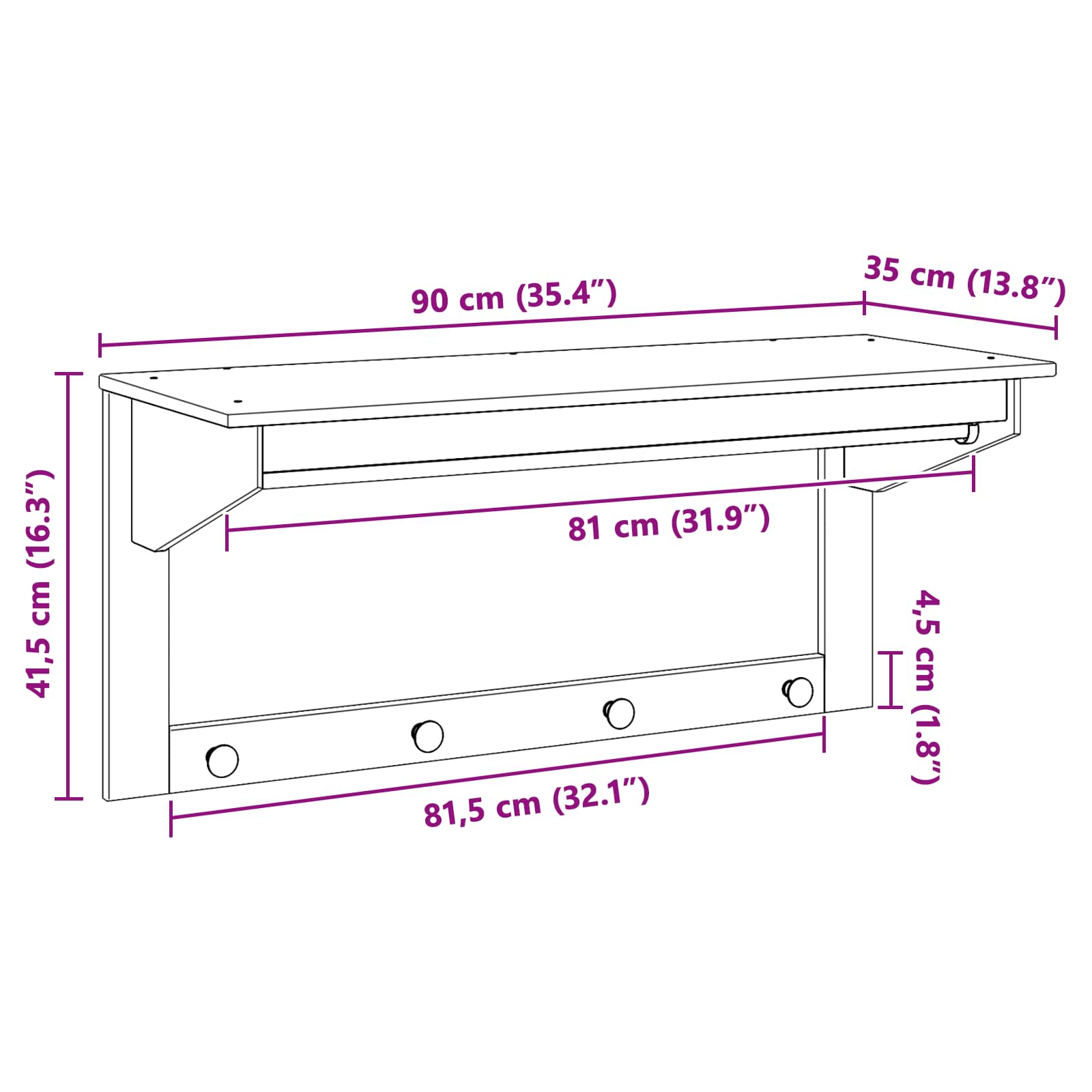 Kapstok Honingbruin 90 x 35 x 41.5 cm Massief Vurenhout image 8