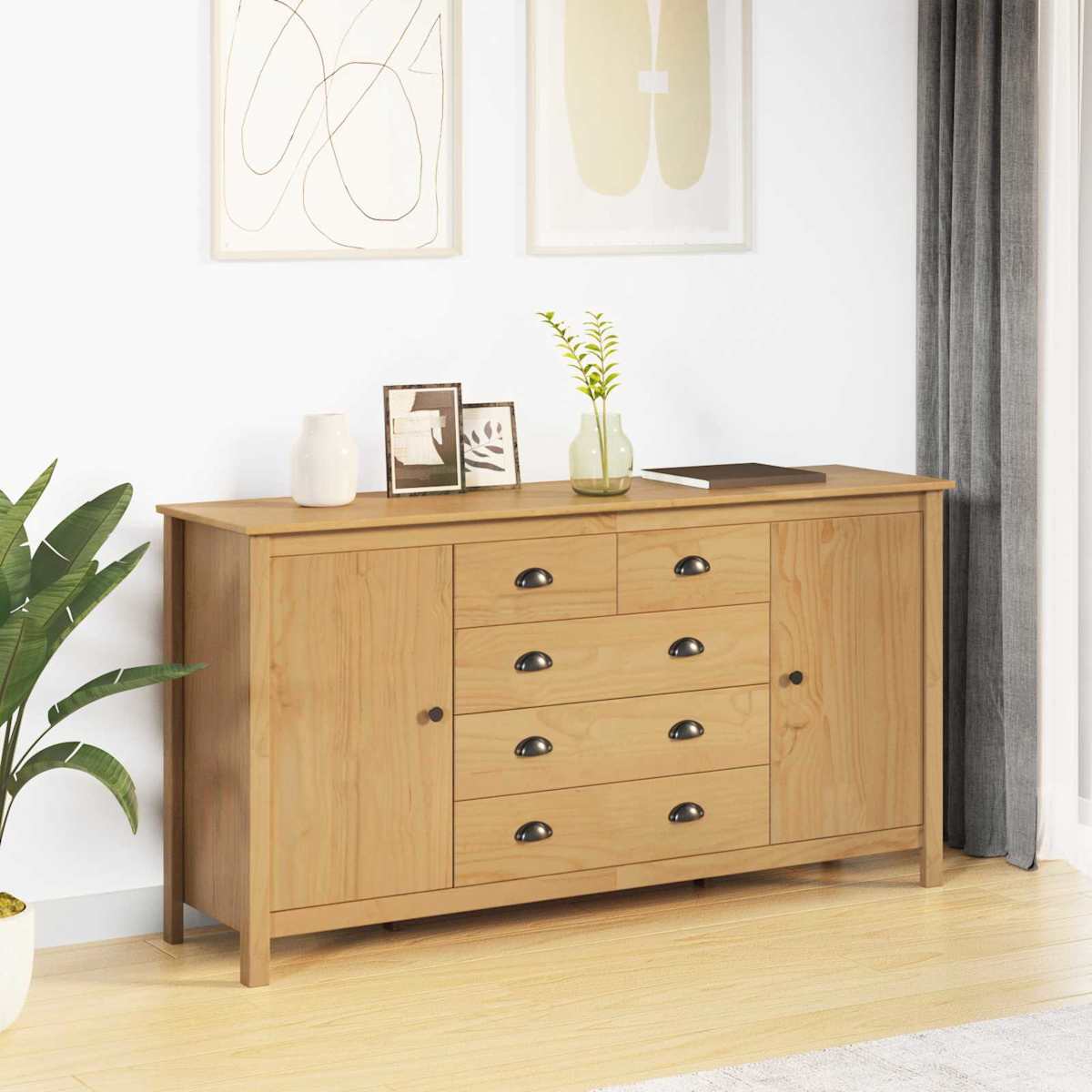 Sideboard HILL Honningbrun 154 x 40 x 80 cm Massivt fyrretræ
