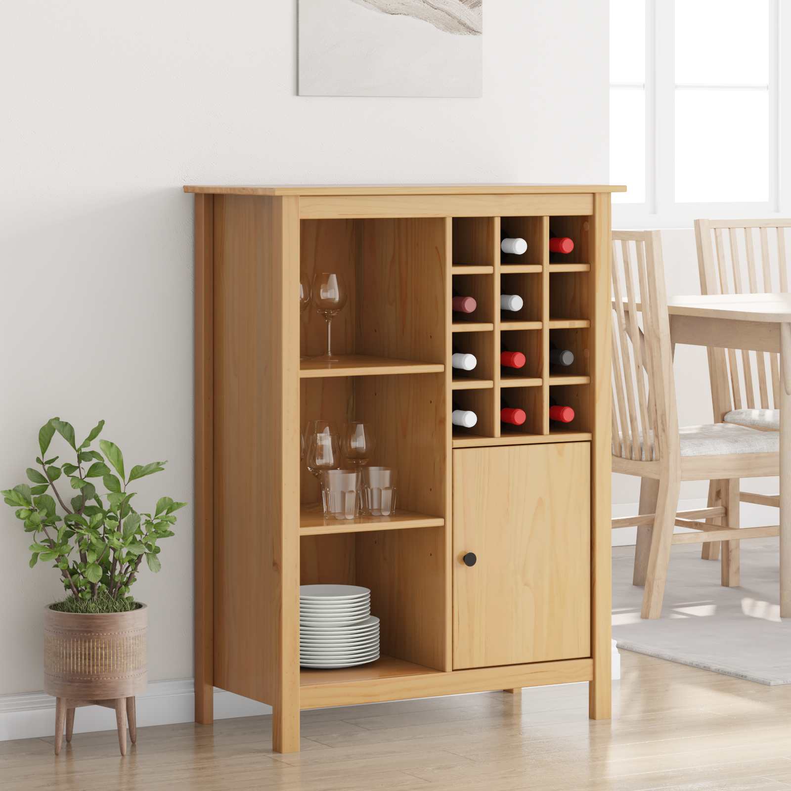 Vinskab HILL Honningbrun 79,5 x 40 x 107,5 cm Massivt fyrretræ