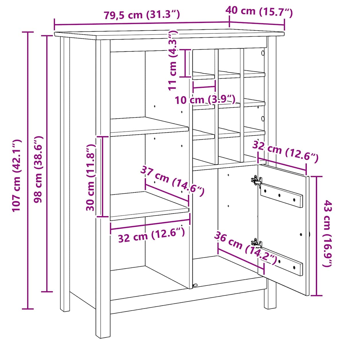 Vinskab HILL Honningbrun 79,5 x 40 x 107,5 cm Massivt fyrretræ - Billede 10