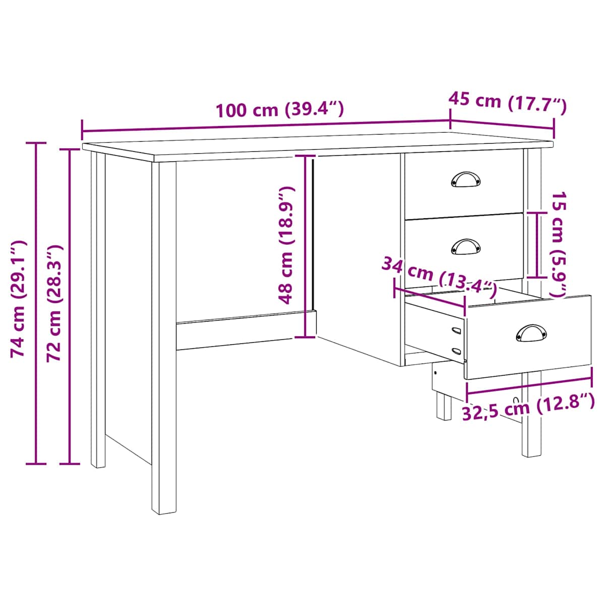 Skrivebord med Skuffer HILL 100 x 45 x 74 cm - Billede 9