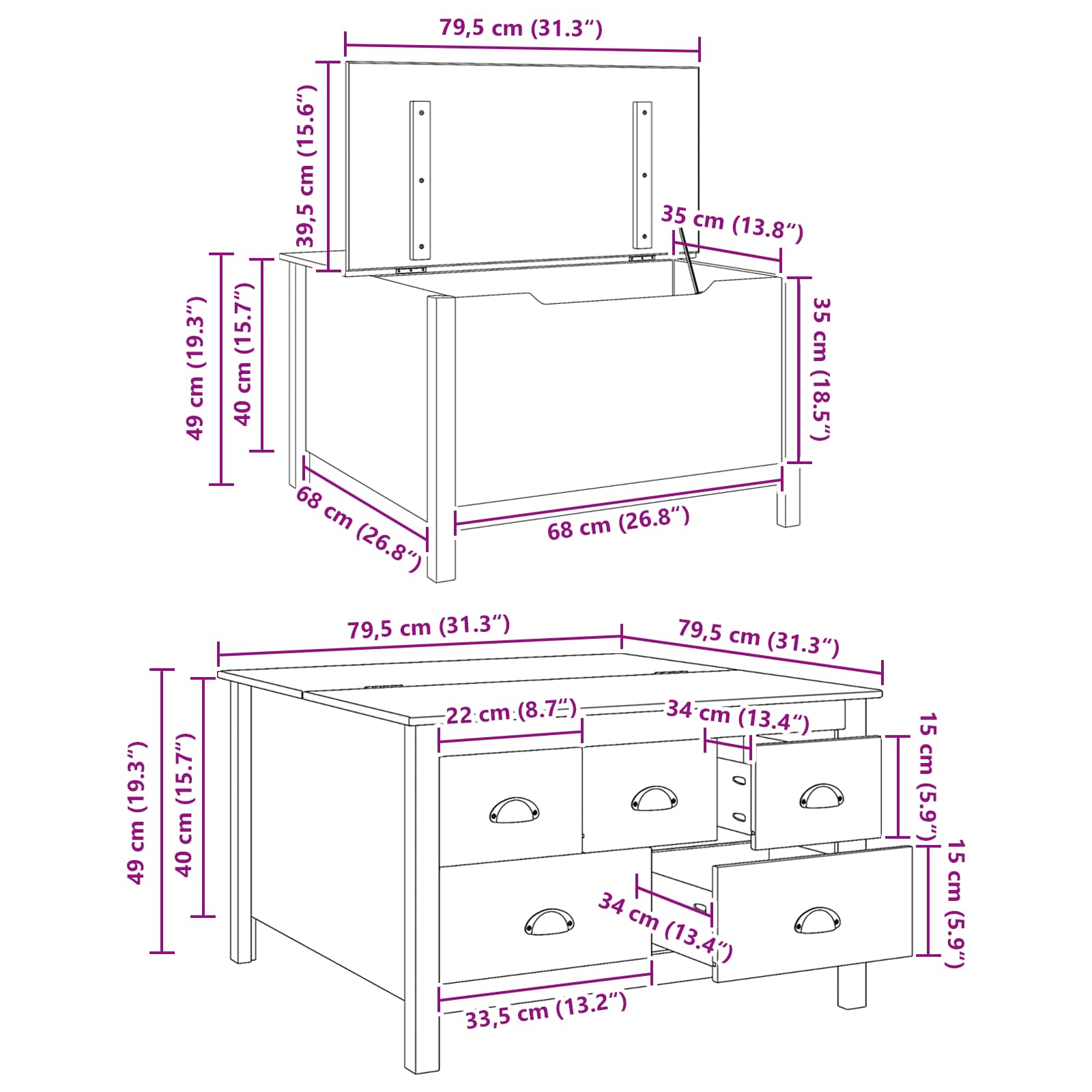 Salontafel Honingbruin 79.5 x 79.5 x 49 cm Massief Vurenhout image 11