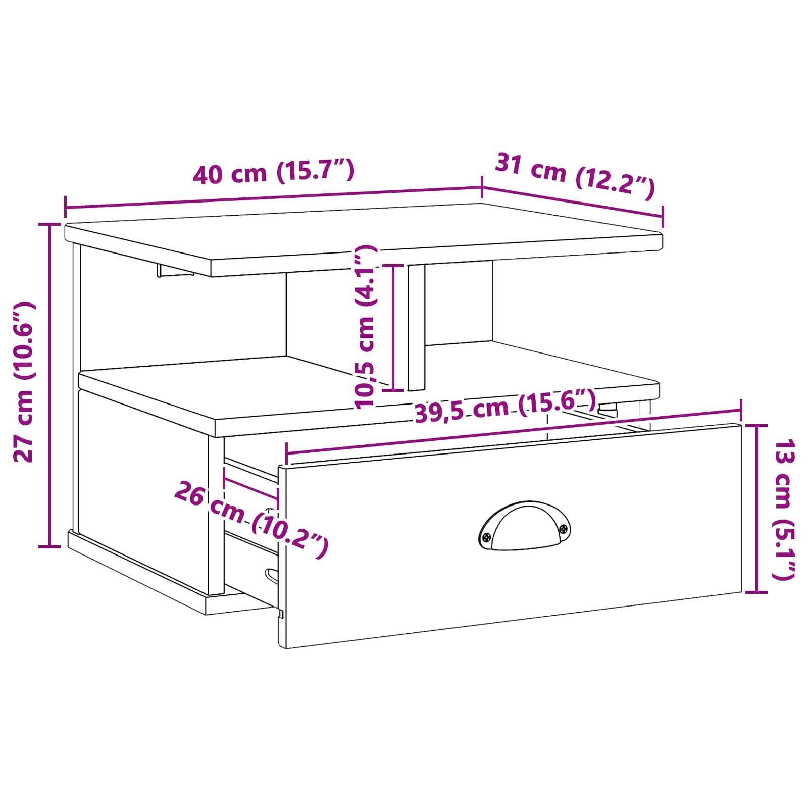 Nachtkastje met lade Wit 40 x 31 x 27 cm Massief Vurenhout image 9