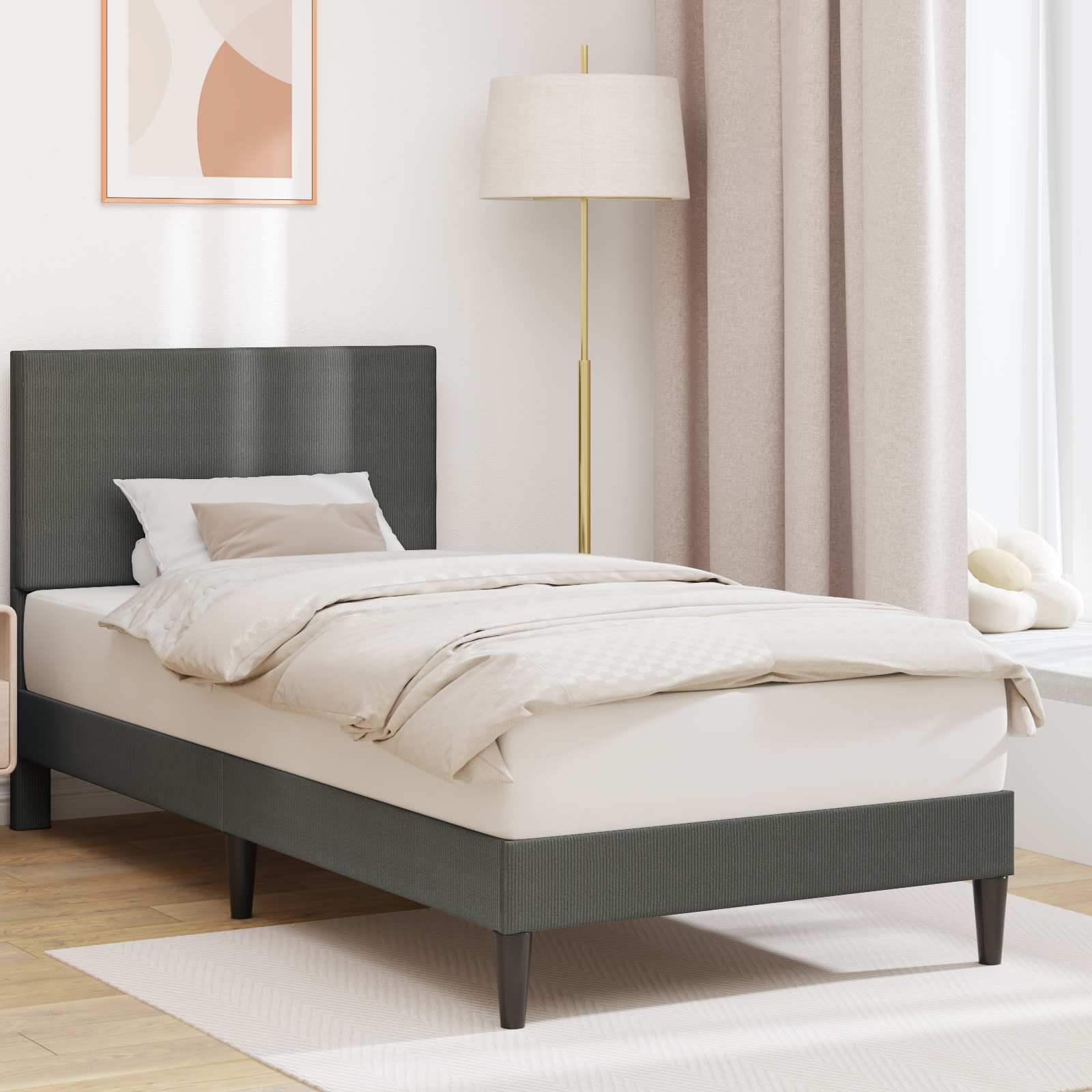 vidaXL Cadru de pat Gri închis 90 x 190 cm Țesătură din corduroy