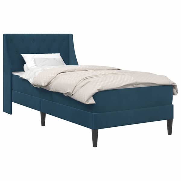vidaXL Voodiraam madratsiga madratsiga peaga Sinine 100 x 200 cm Samet