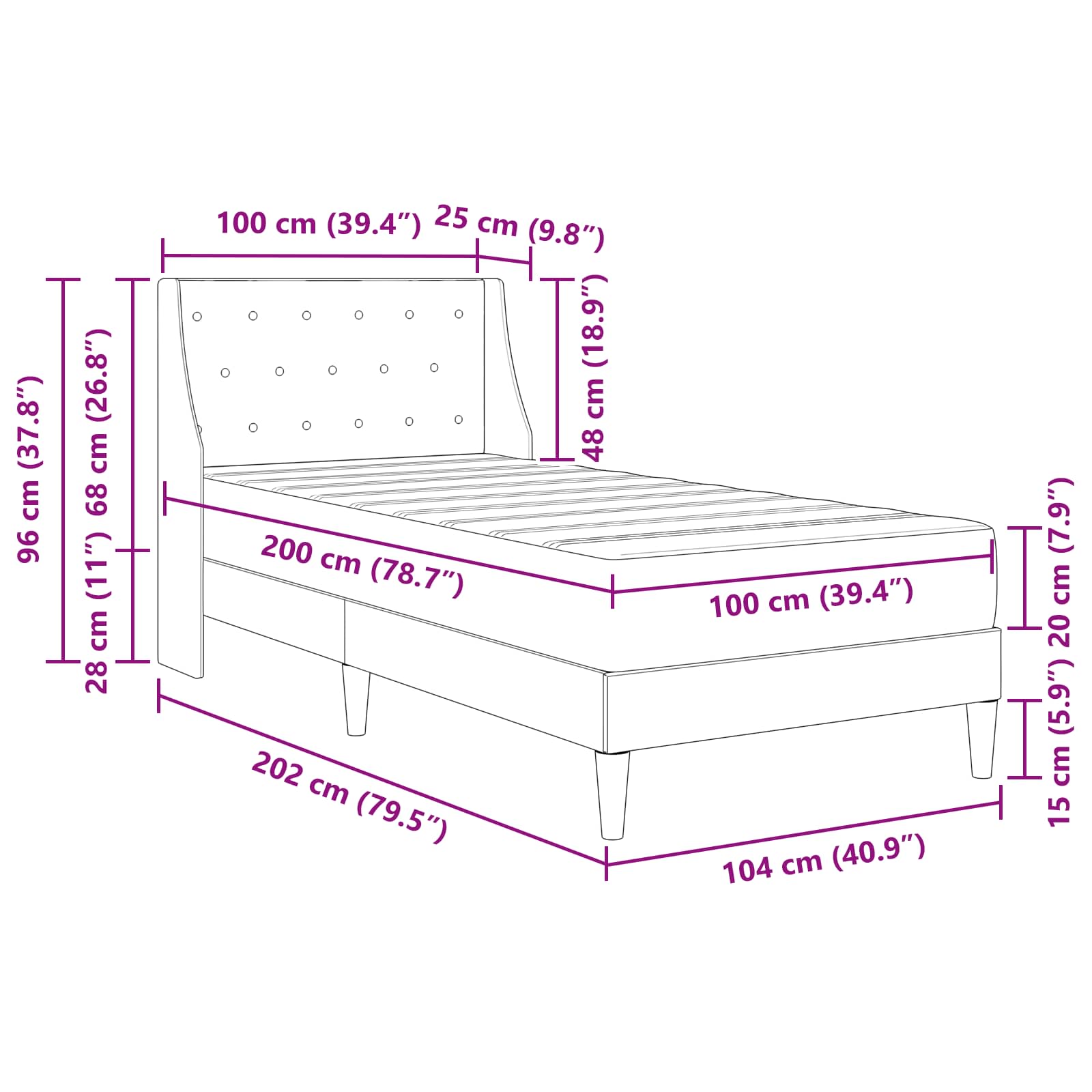 Posteljni okvir z vzmetnico Modra 100 x 200 cm Žamet - slika 11
