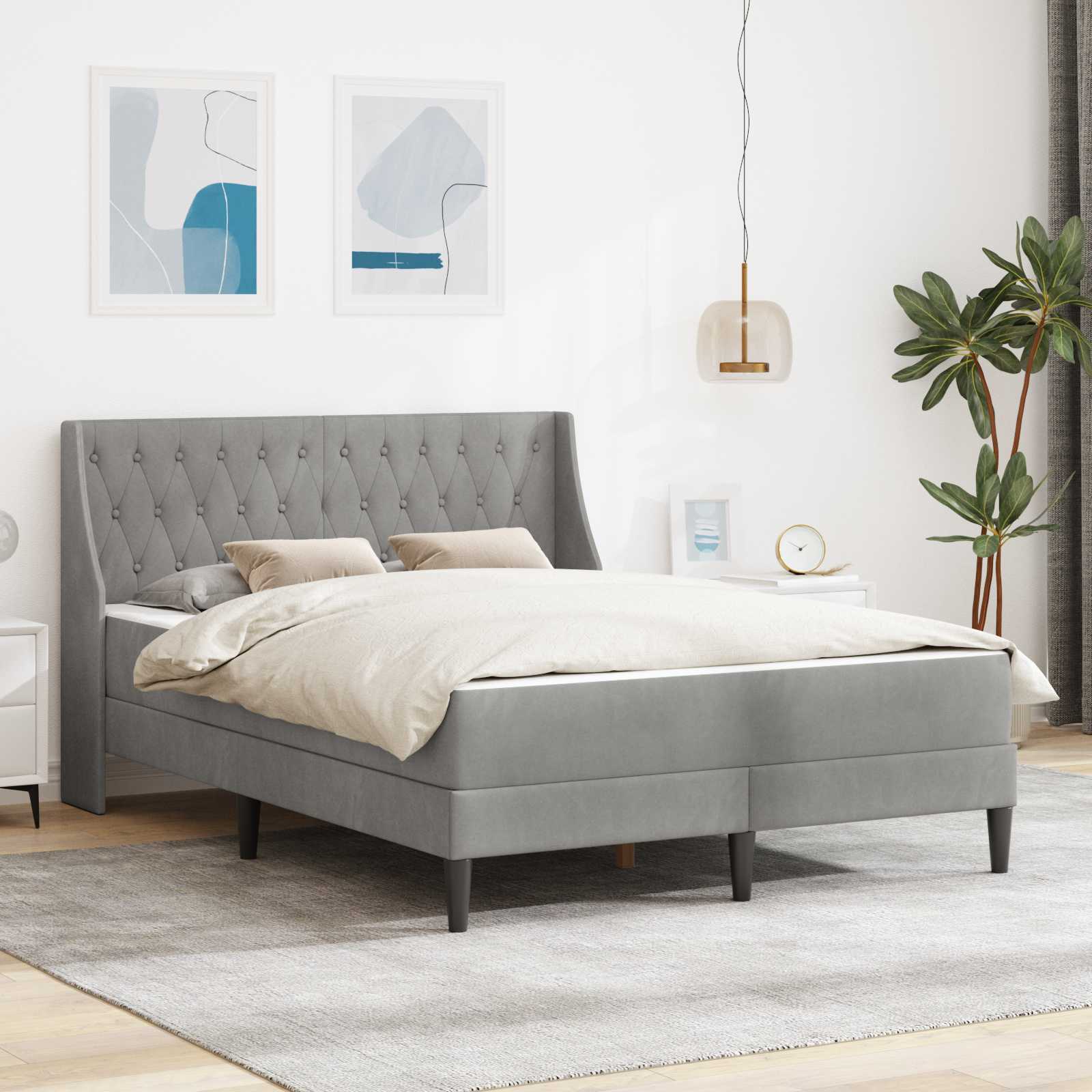 vidaXL Bettgestell mit Matratze Hellgrau 120 x 190 cm Samt