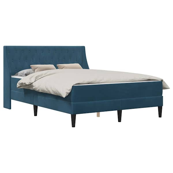 vidaXL Voodiraam madratsiga madratsiga peaga Sinine 120 x 190 cm Samet