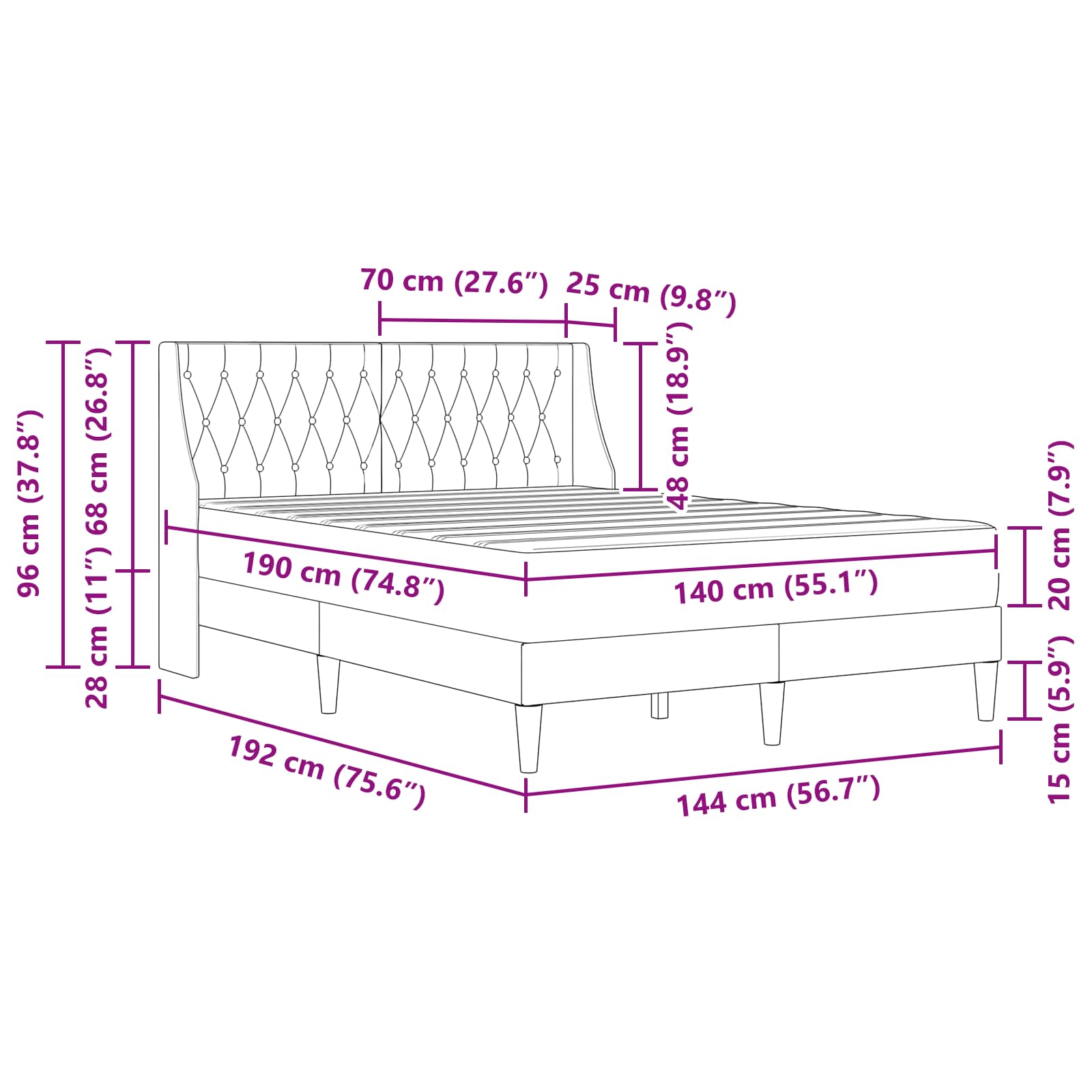 Posteljni okvir z vzmetnico Temno zelena 140 x 190 cm Žamet - slika 11