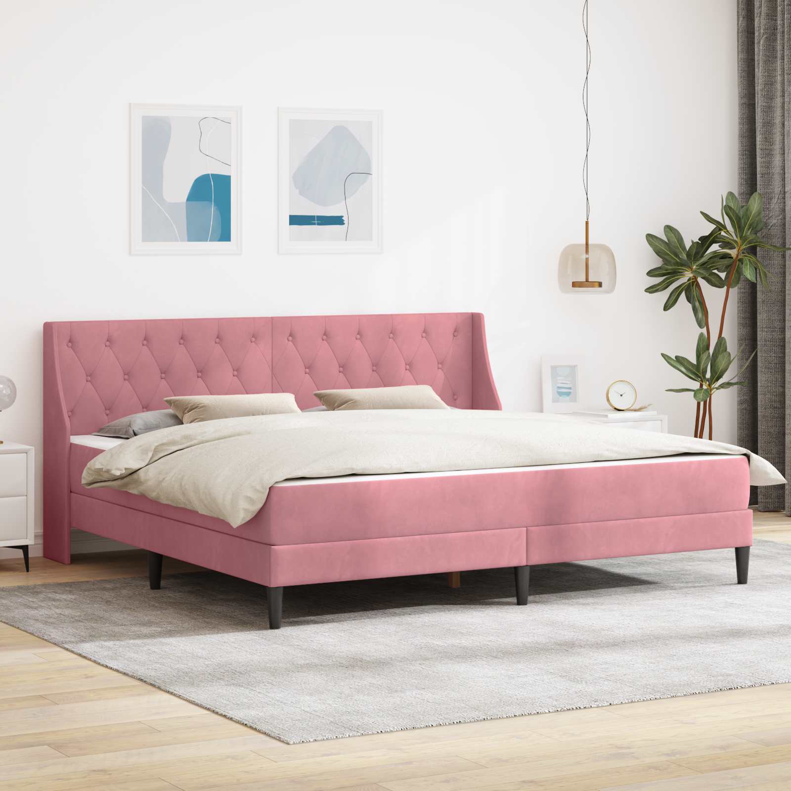 vidaXL Bettgestell mit Matratze mit Matratze Rosa 200 x 200 cm Samt