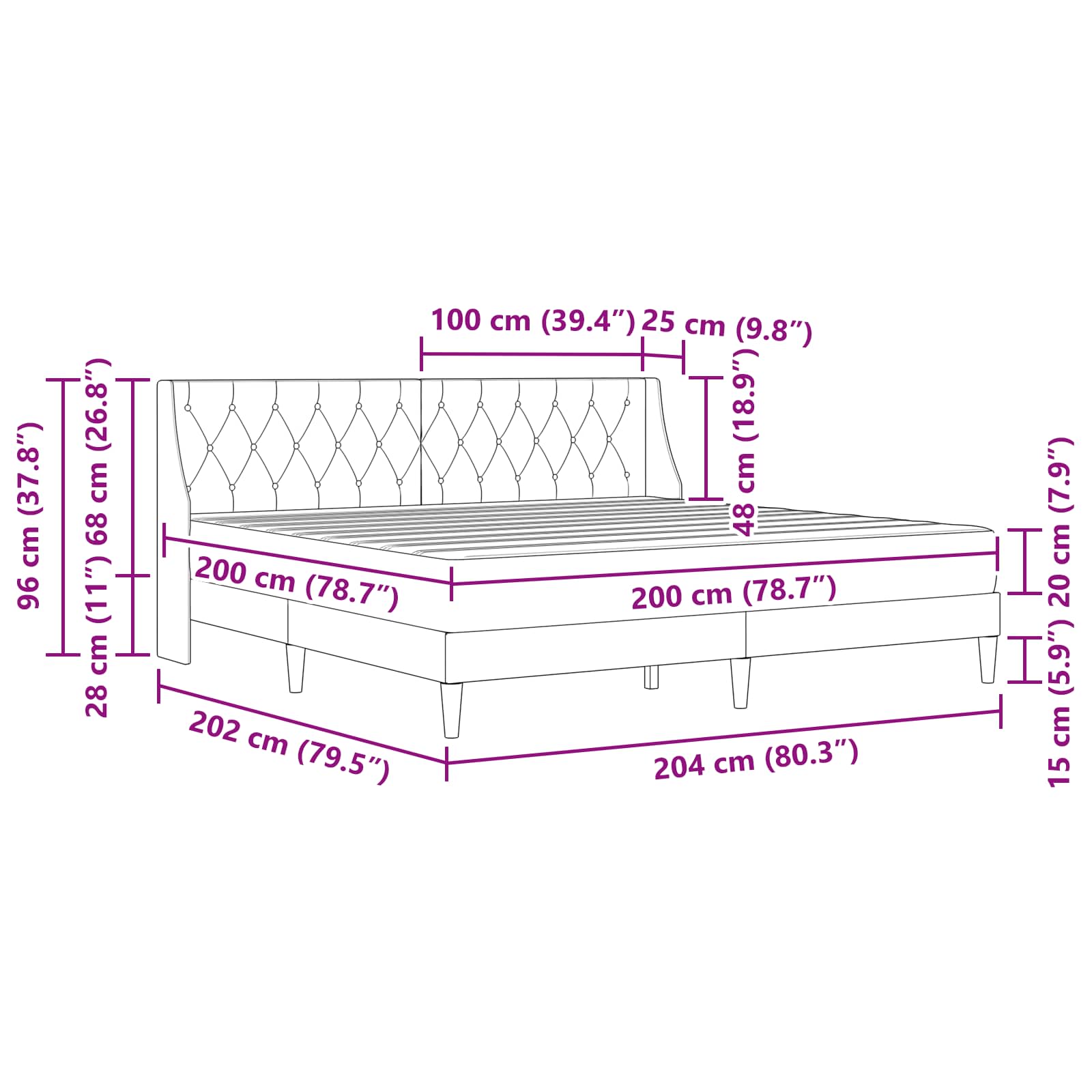 Posteljni okvir z vzmetnico Modra 200 x 200 cm Žamet - slika 11