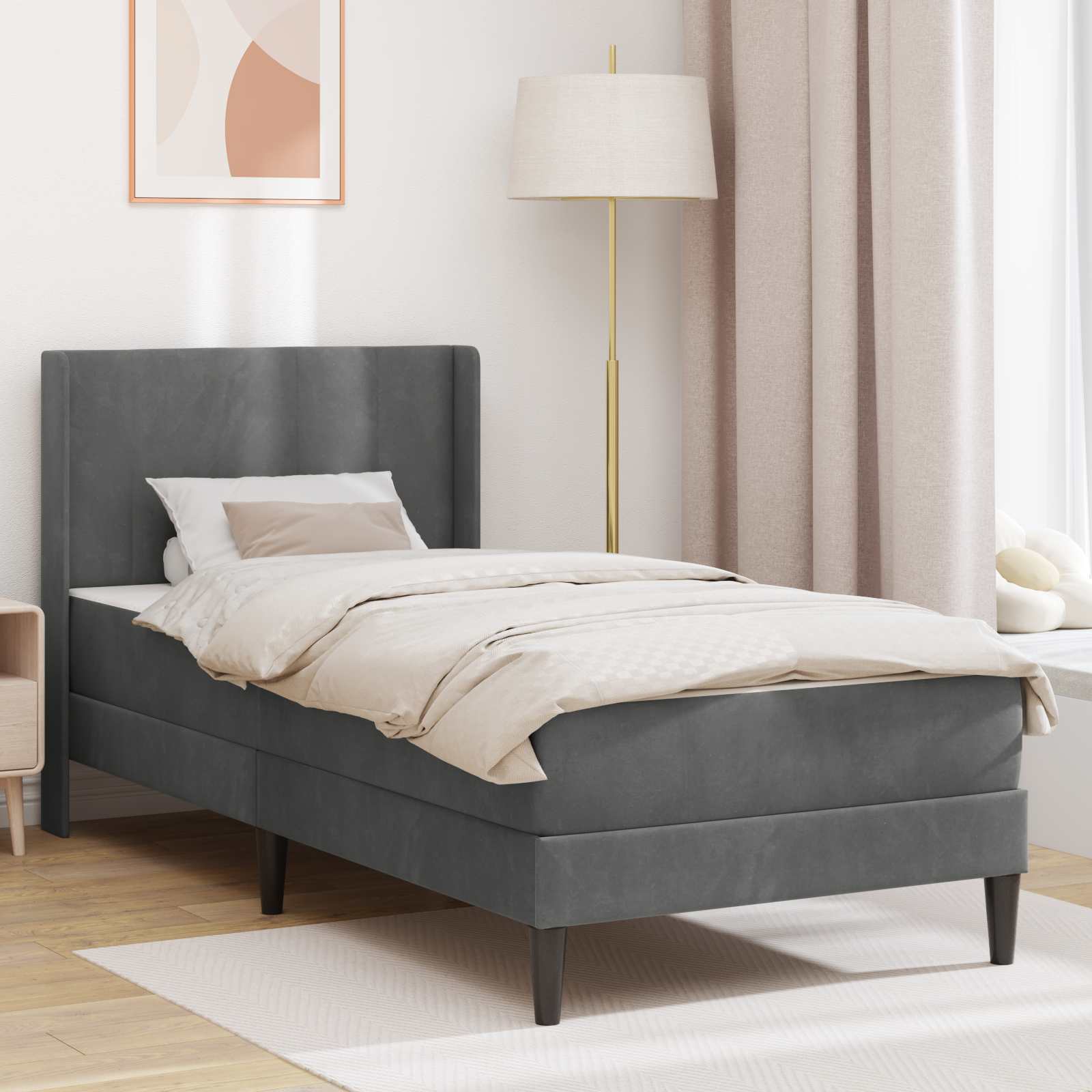 vidaXL Cadru de pat cu saltea Gri închis 80 x 200 cm Catifea
