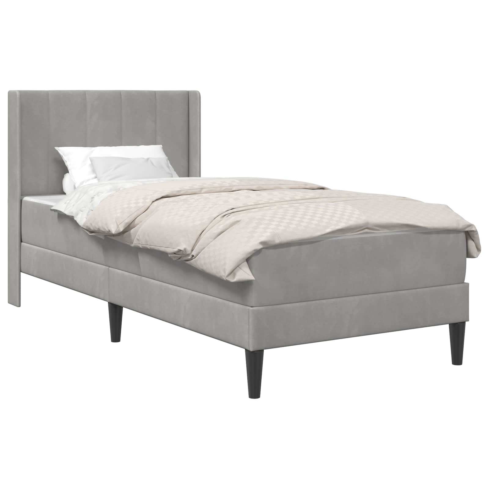 Posteljni okvir z vzmetnico Svetlo siva 90 x 190 cm Žamet - slika 2