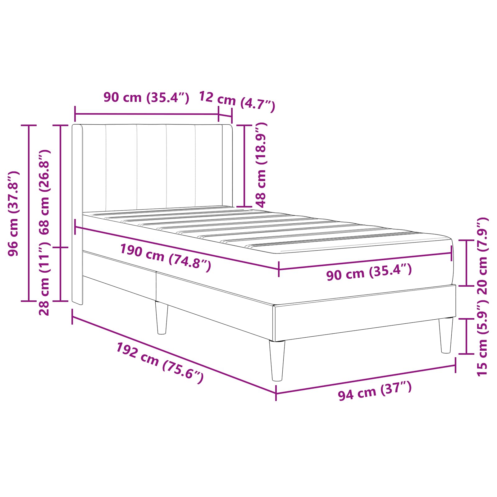 Posteljni okvir z vzmetnico Temno zelena 90 x 190 cm Žamet - slika 11