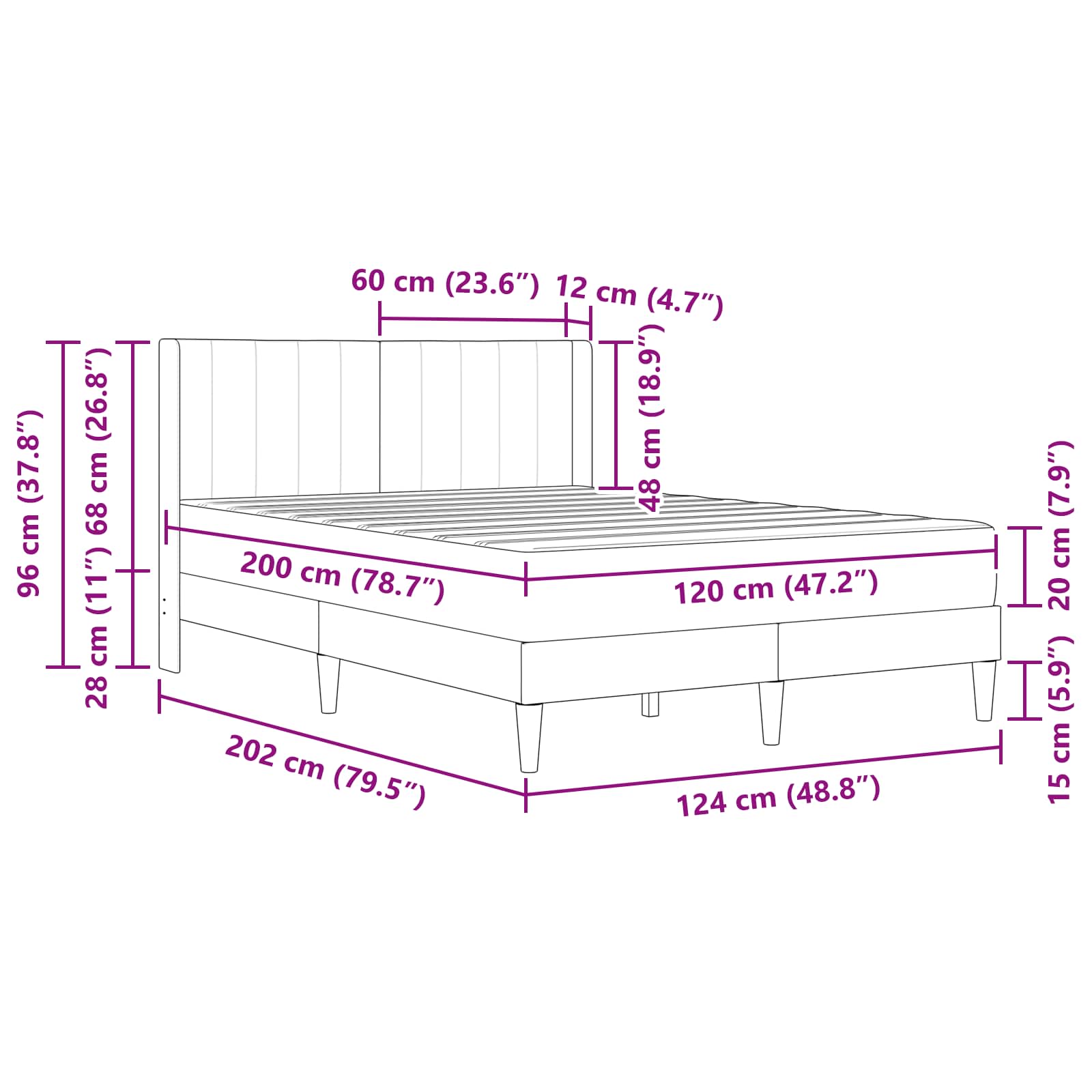 Posteljni okvir z vzmetnico Modra 120 x 200 cm Žamet - slika 11