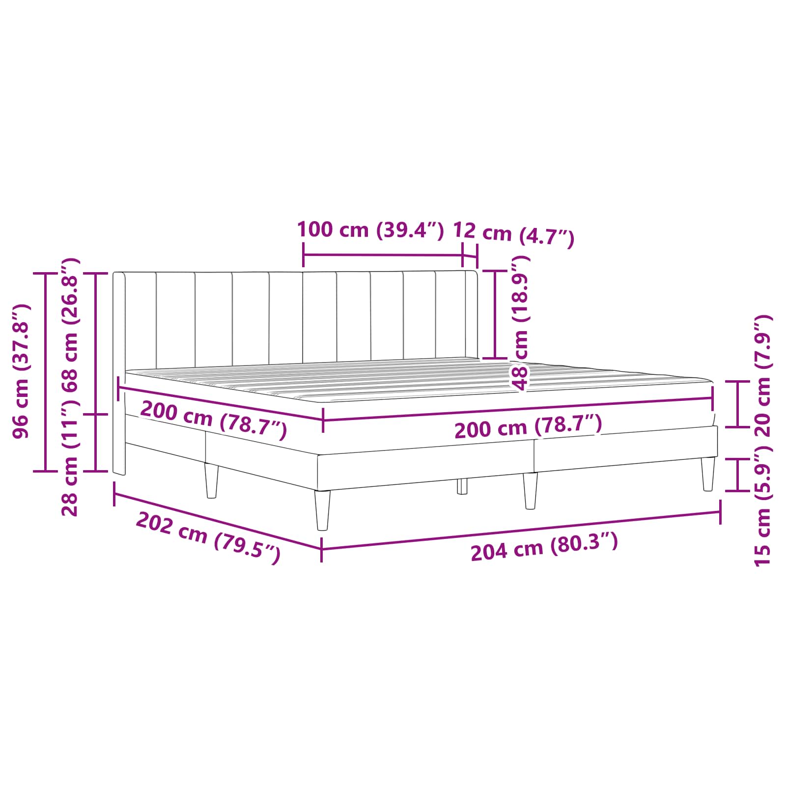 Posteljni okvir z vzmetnico z vzglavjem Črna 200 x 200 cm Žamet - slika 11