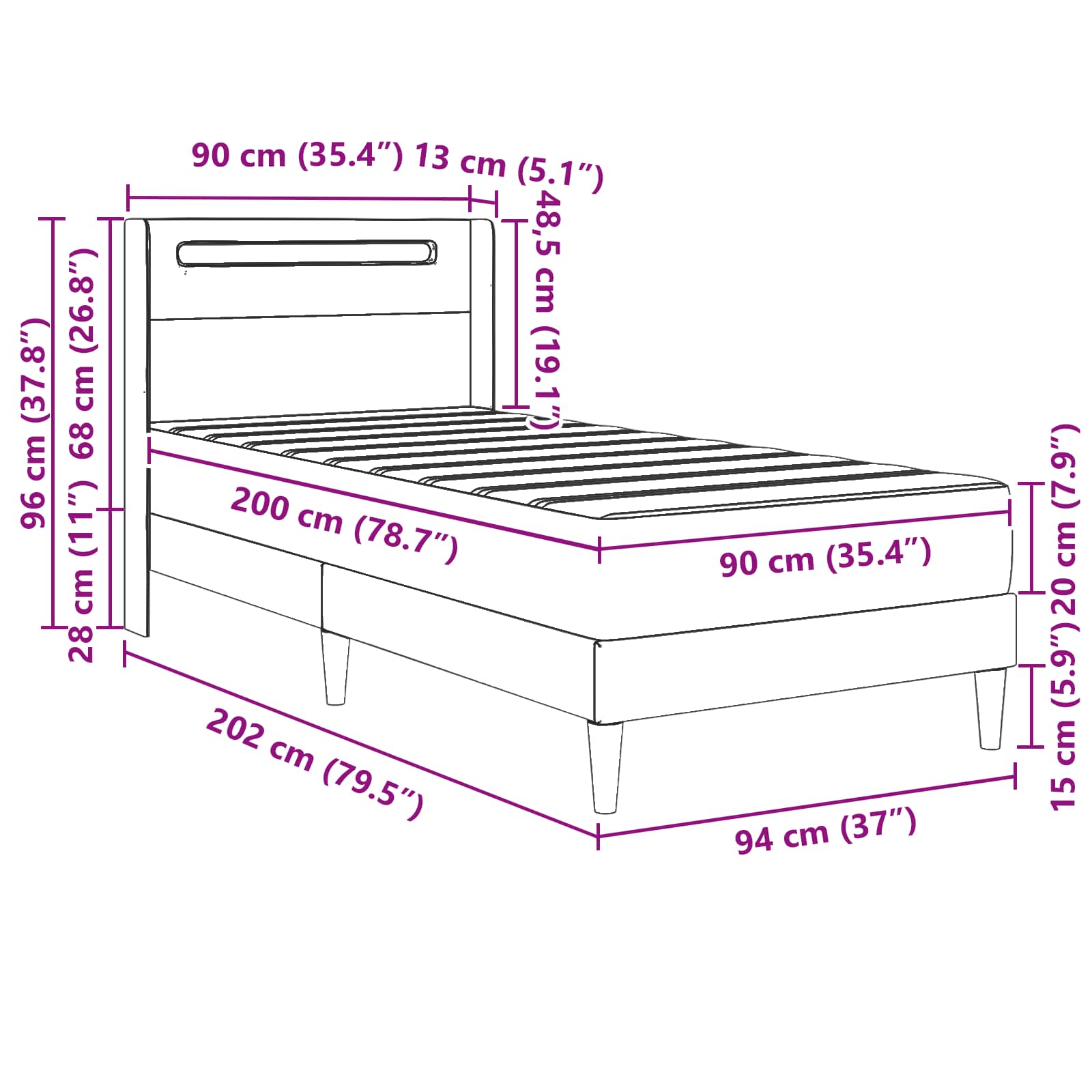 Rám postele s matrací Černá 90 x 200 cm Umělá kůže - obrázek 14