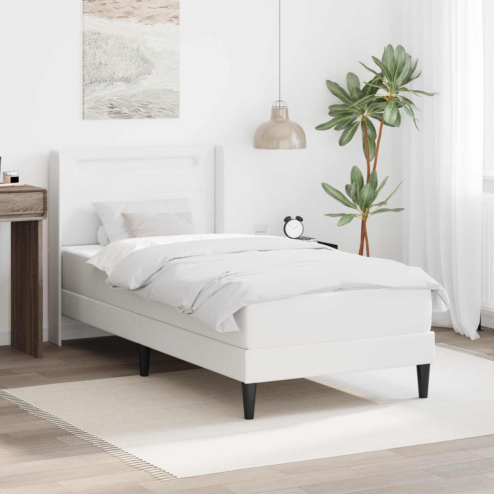 Voodiraam madratsiga Valge 90 x 200 cm Kunstnahk