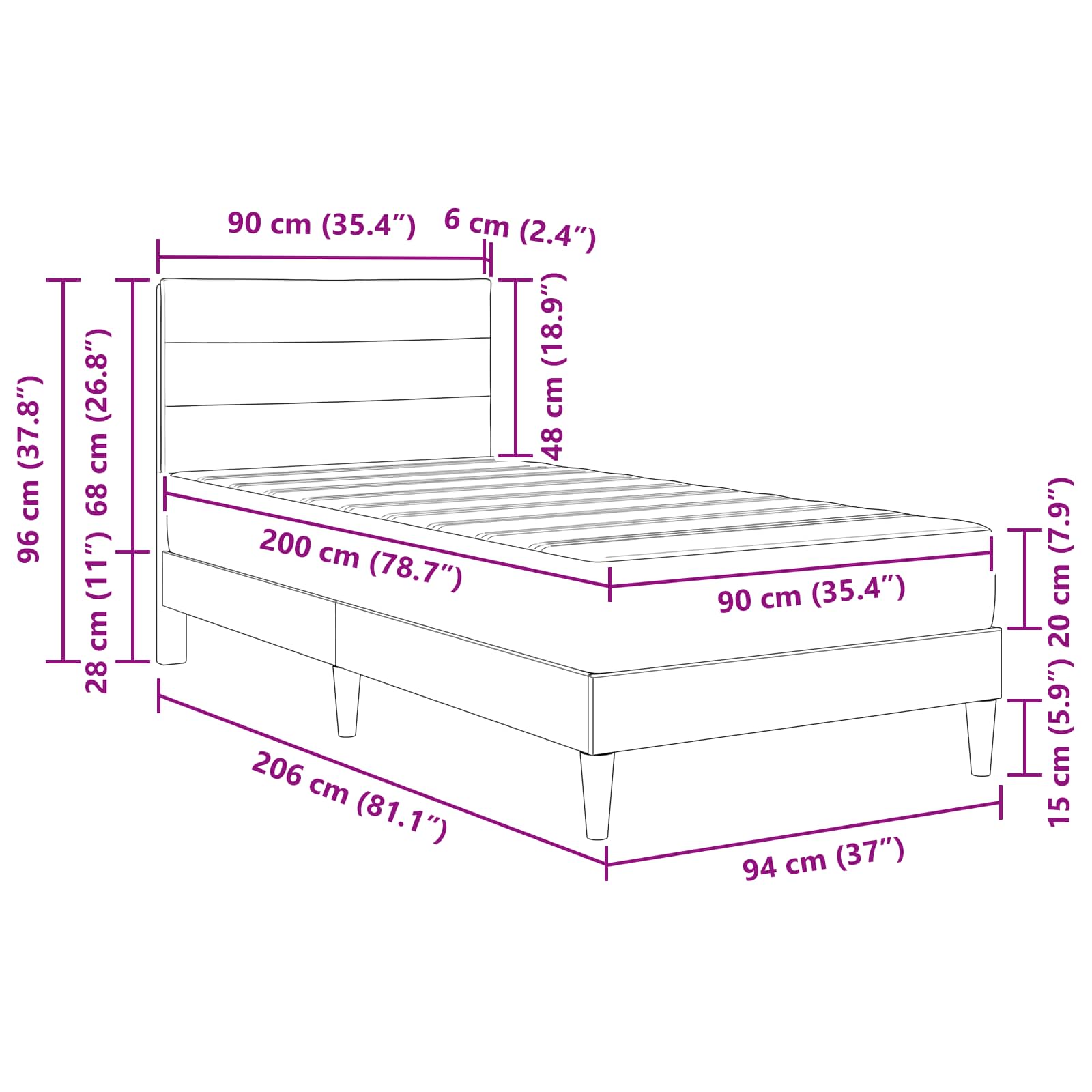 Konstrukcija postelje Modra 90 x 200 cm Poliester - slika 11