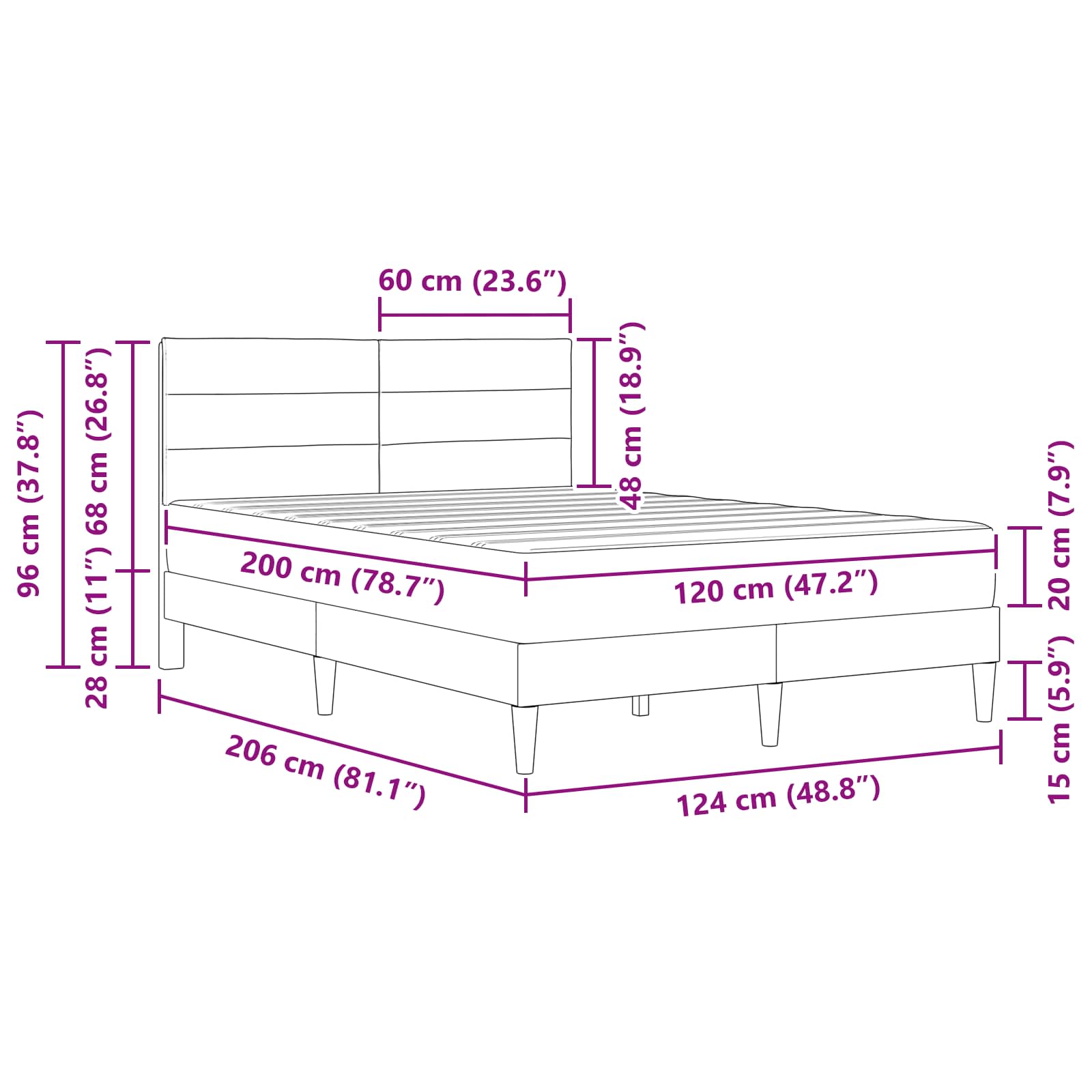 Konstrukcija postelje Modra 120 x 200 cm Poliester - slika 11