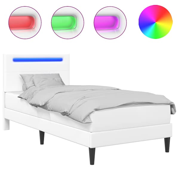 vidaXL Voodi raam LED-ribadega peaga Valge 90 x 200 cm Kunstnahk