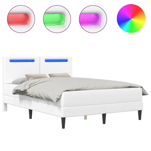 vidaXL Voodi raam LED-ribadega peaga Valge 120 x 190 cm Kunstnahk