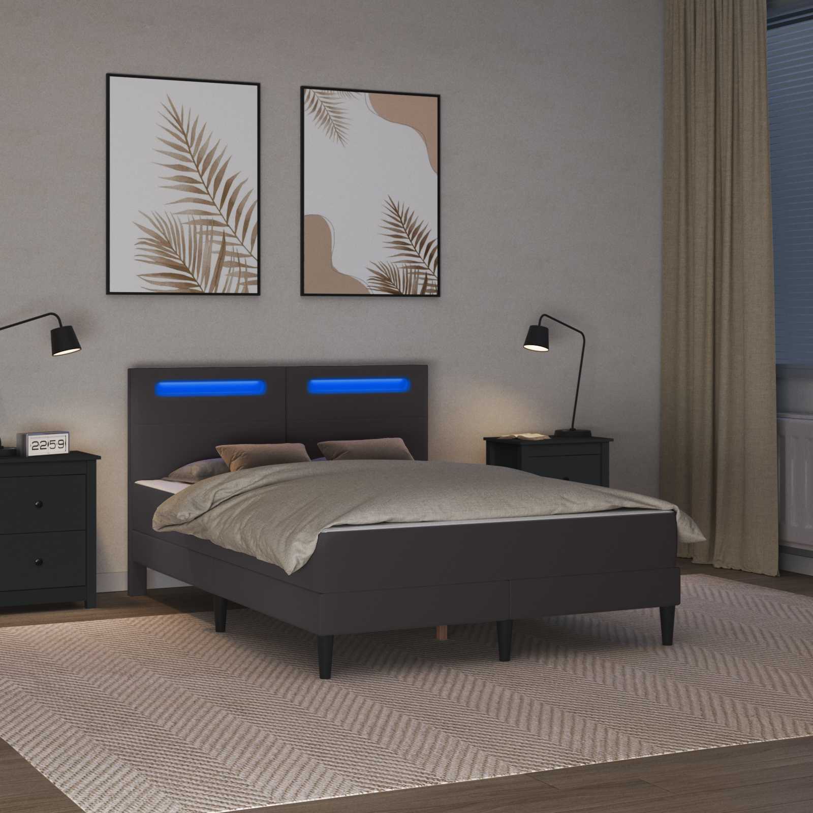 vidaXL Bedframe met matras Grijs 140 x 190 cm Kunstleer, foto 4