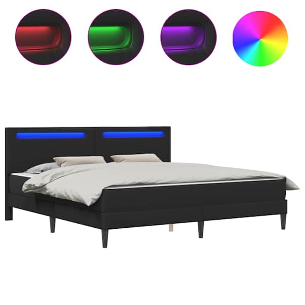 vidaXL Voodi raam LED-ribadega peaga Must 180 x 200 cm Kunstnahk
